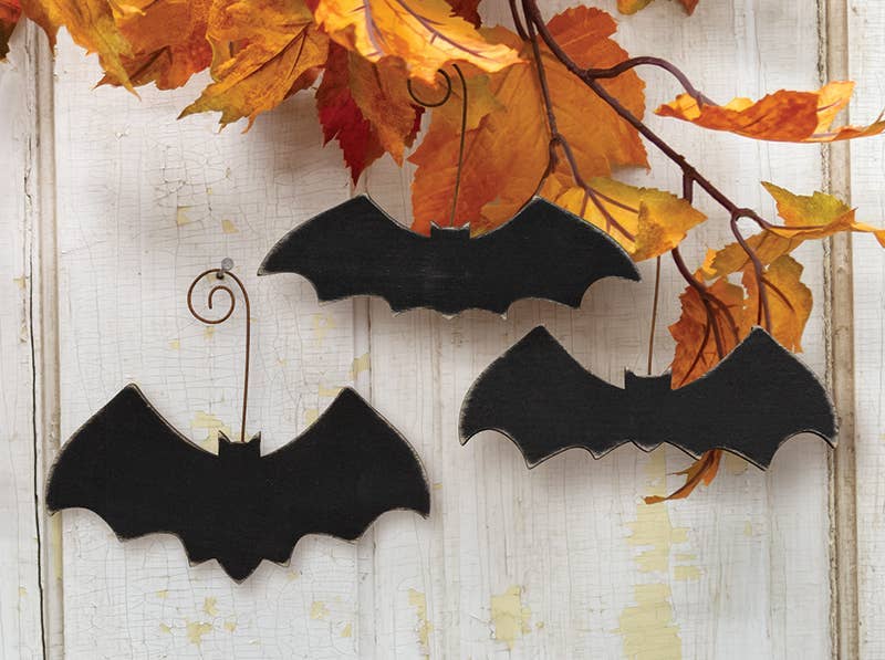 Distressed Wooden Bat Ornament w/Wire Hanger, 3 Assorted