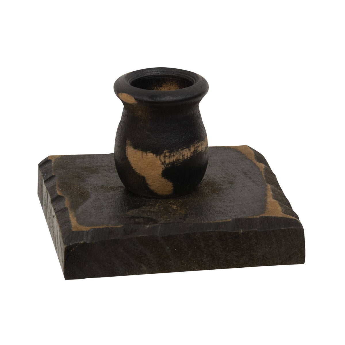 Distressed Black Wooden Square Taper Holder