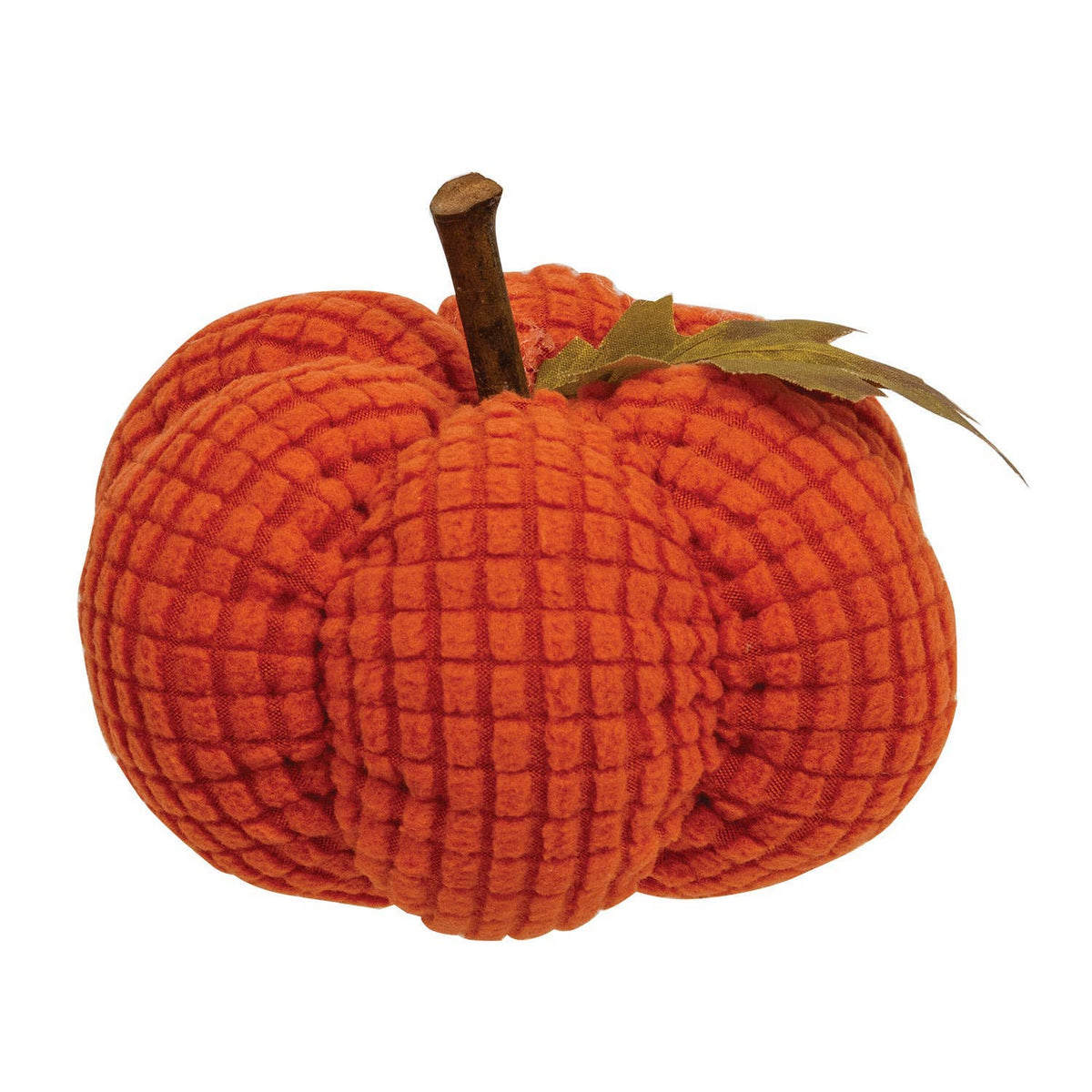 Stuffed Waffle Weave Orange Pumpkin w/Stick Stem, Small