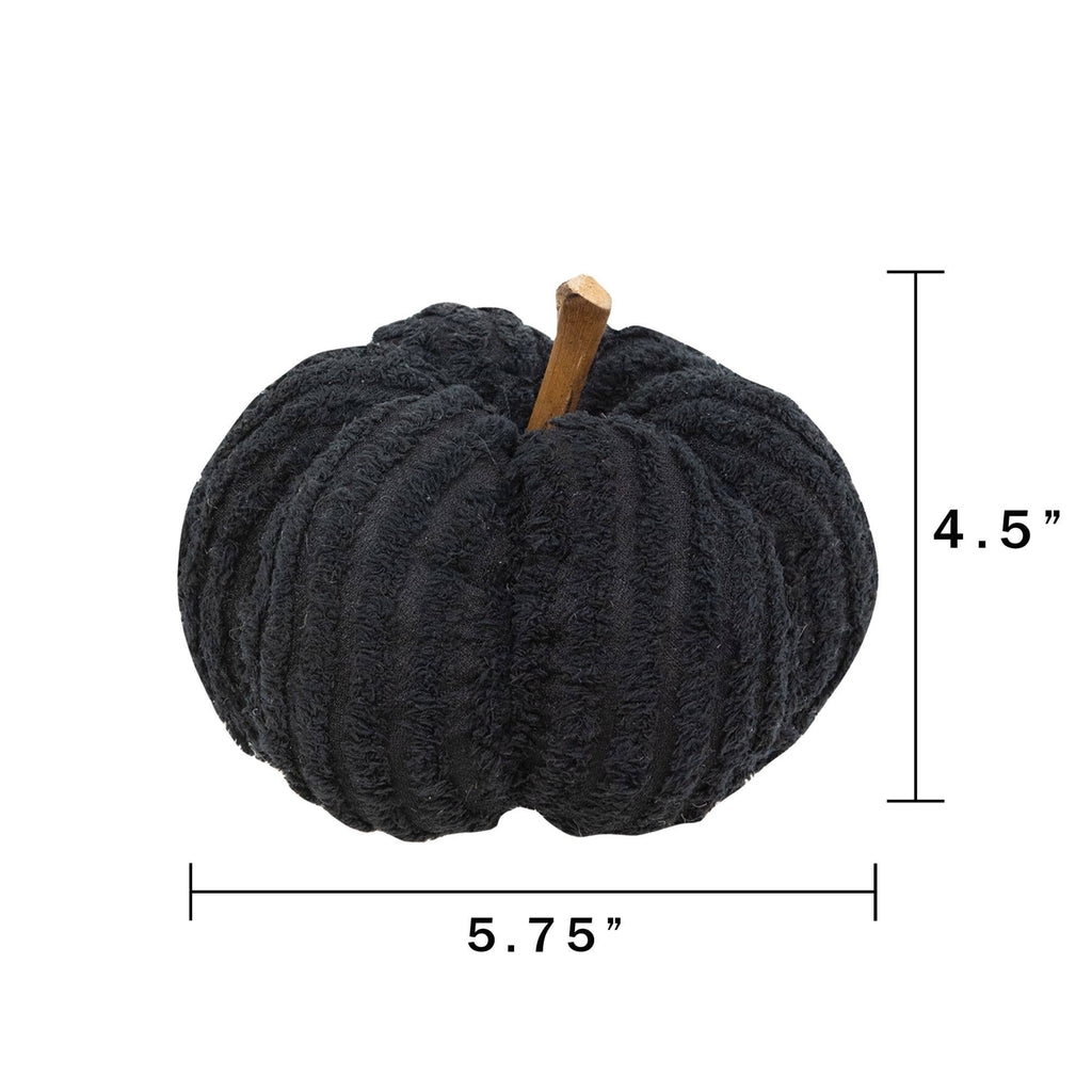 Black Chenille Stuffed Pumpkin 5.75"