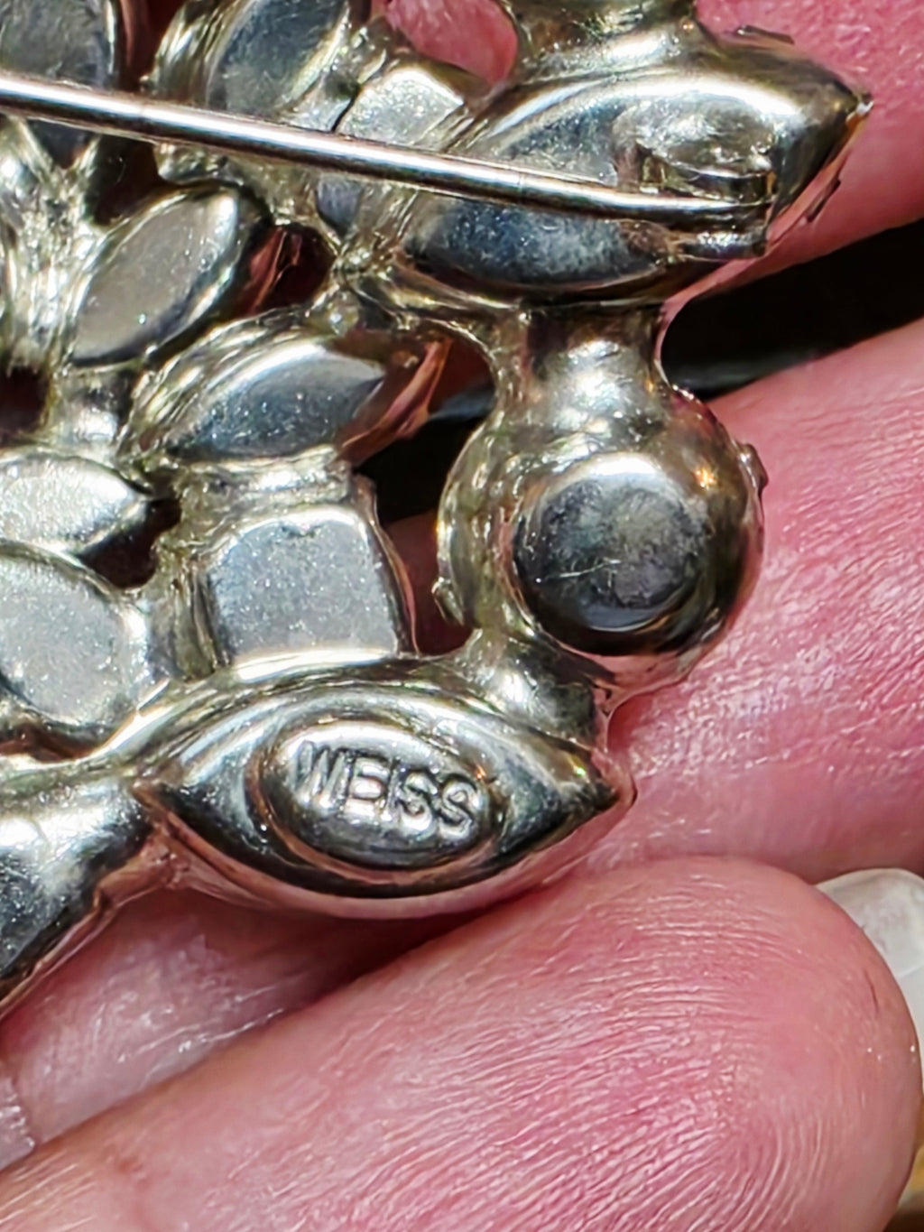 Vintage 1950s Signed Weiss Clear Rhinestone 3D Tiered Statement Brooch