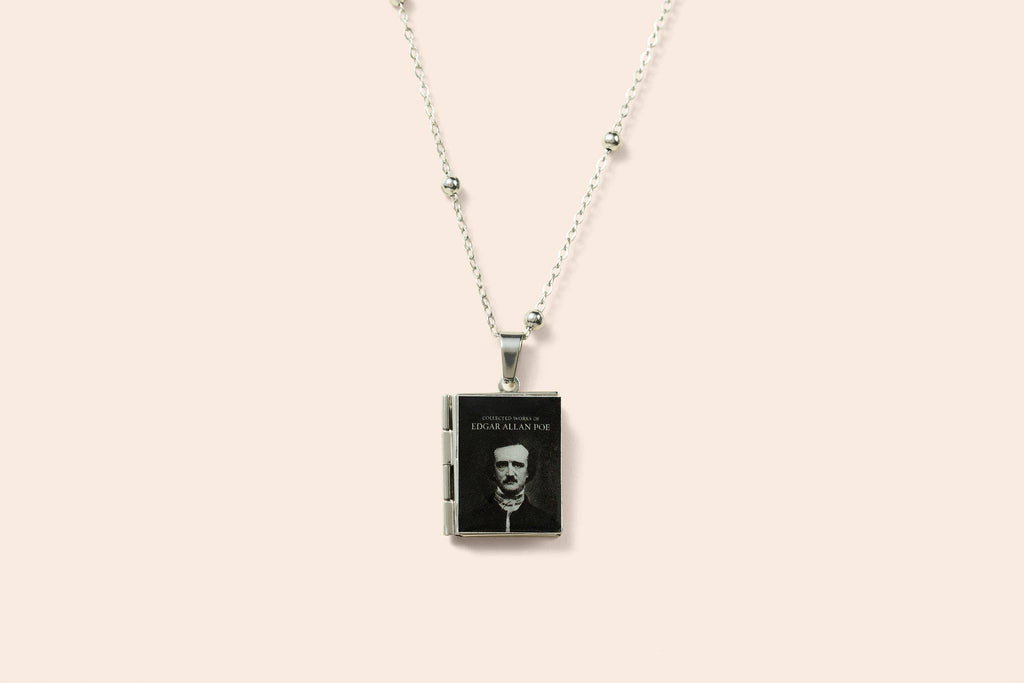 Edgar Allen Poe Book Locket Necklace Literary Gift: Stainless Steel
