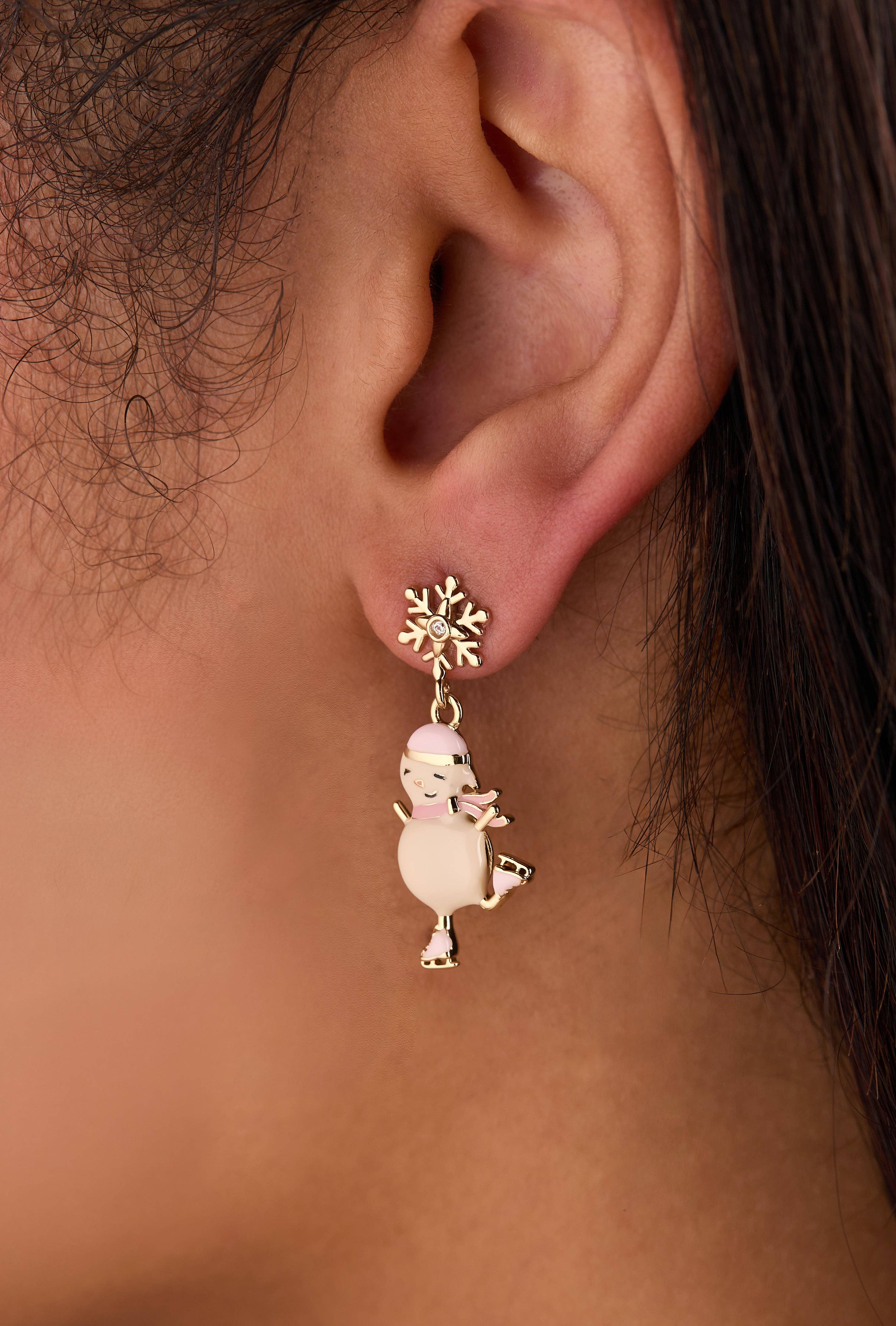 Winter Wonderland Snowman Drop Earrings: Gold