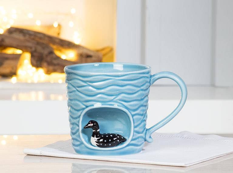 Wavy Mug with Loon-4"H(14oz)