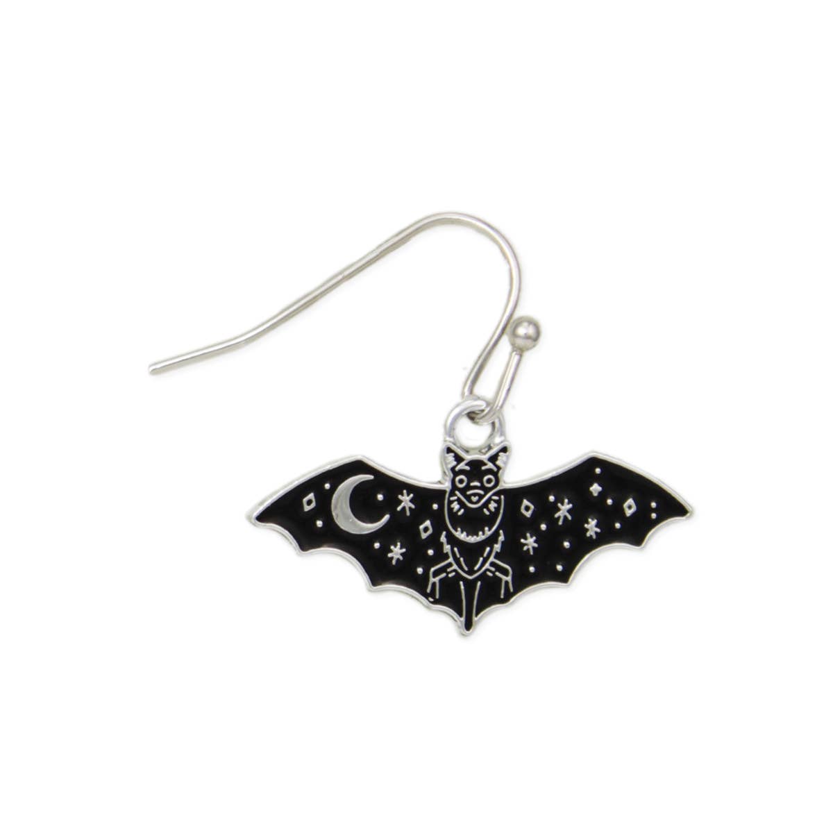Night Flyer Celestial Bat Silver Earrings