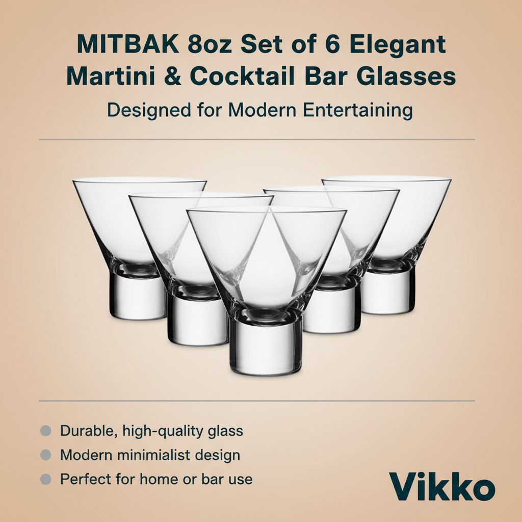 MITBAK 8oz Set of 6 Elegant Martini & Cocktail Bar Glasses