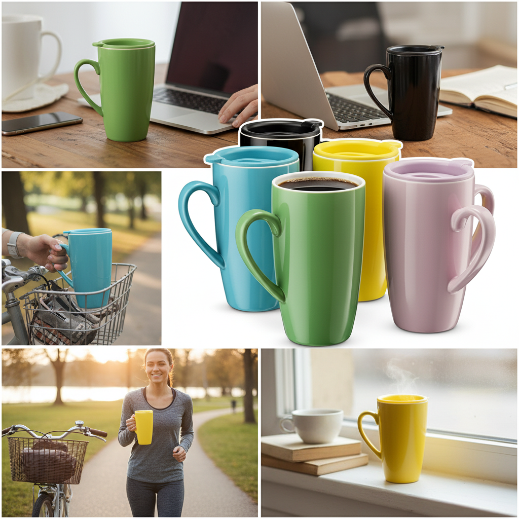 MITBAK 6-Pack 16-Oz Insulated Ceramic Travel Mugs with Lids