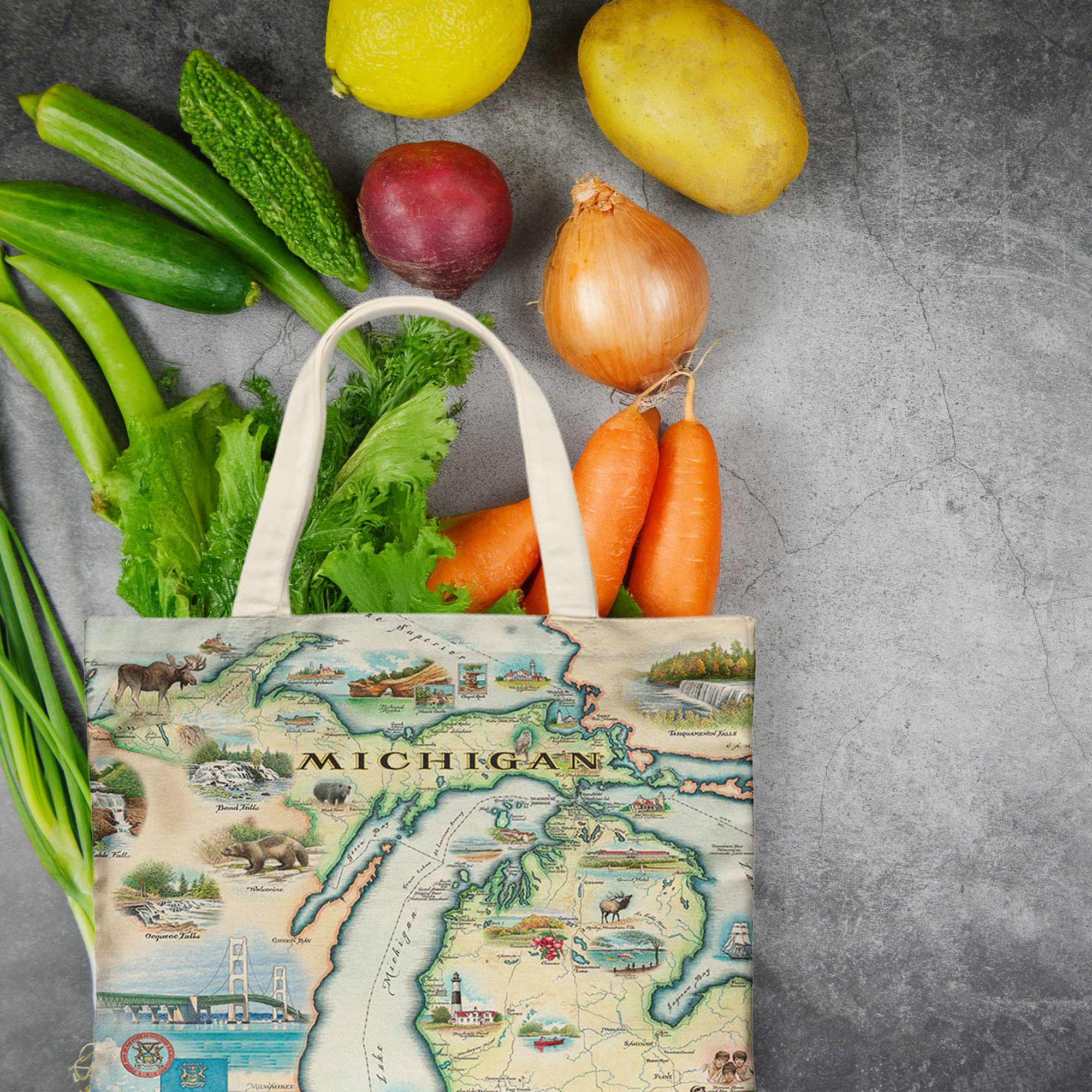Michigan State Map Canvas Tote Bag – Eco-Friendly & Durable