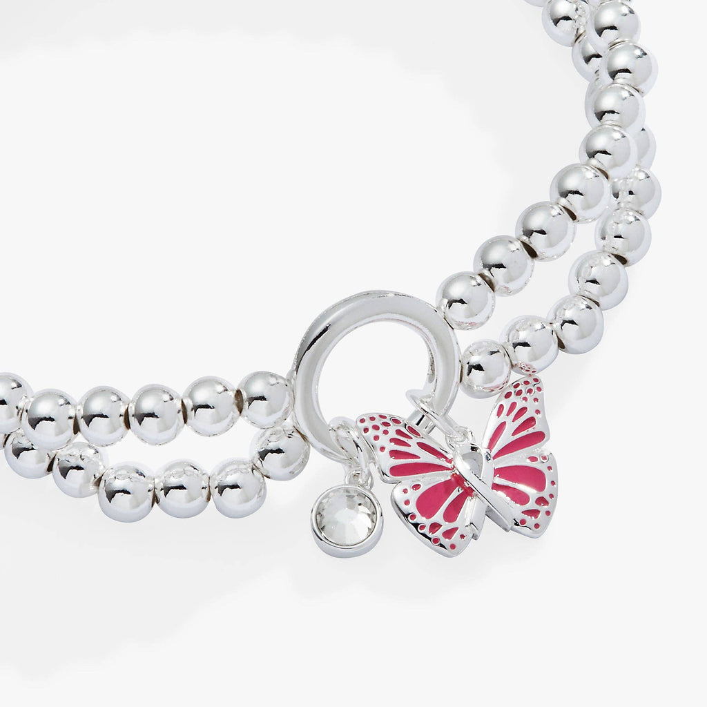 Breast Cancer Awareness Butterfly Stretch Bracelet: Silver