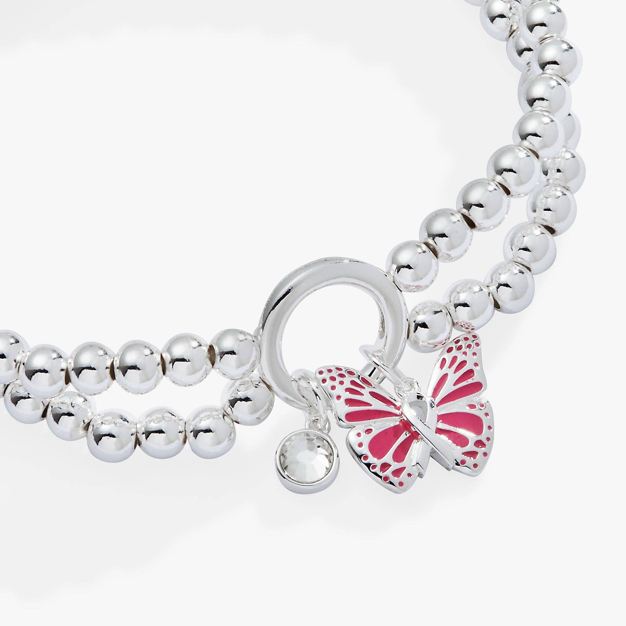 Breast Cancer Awareness Butterfly Stretch Bracelet: Silver