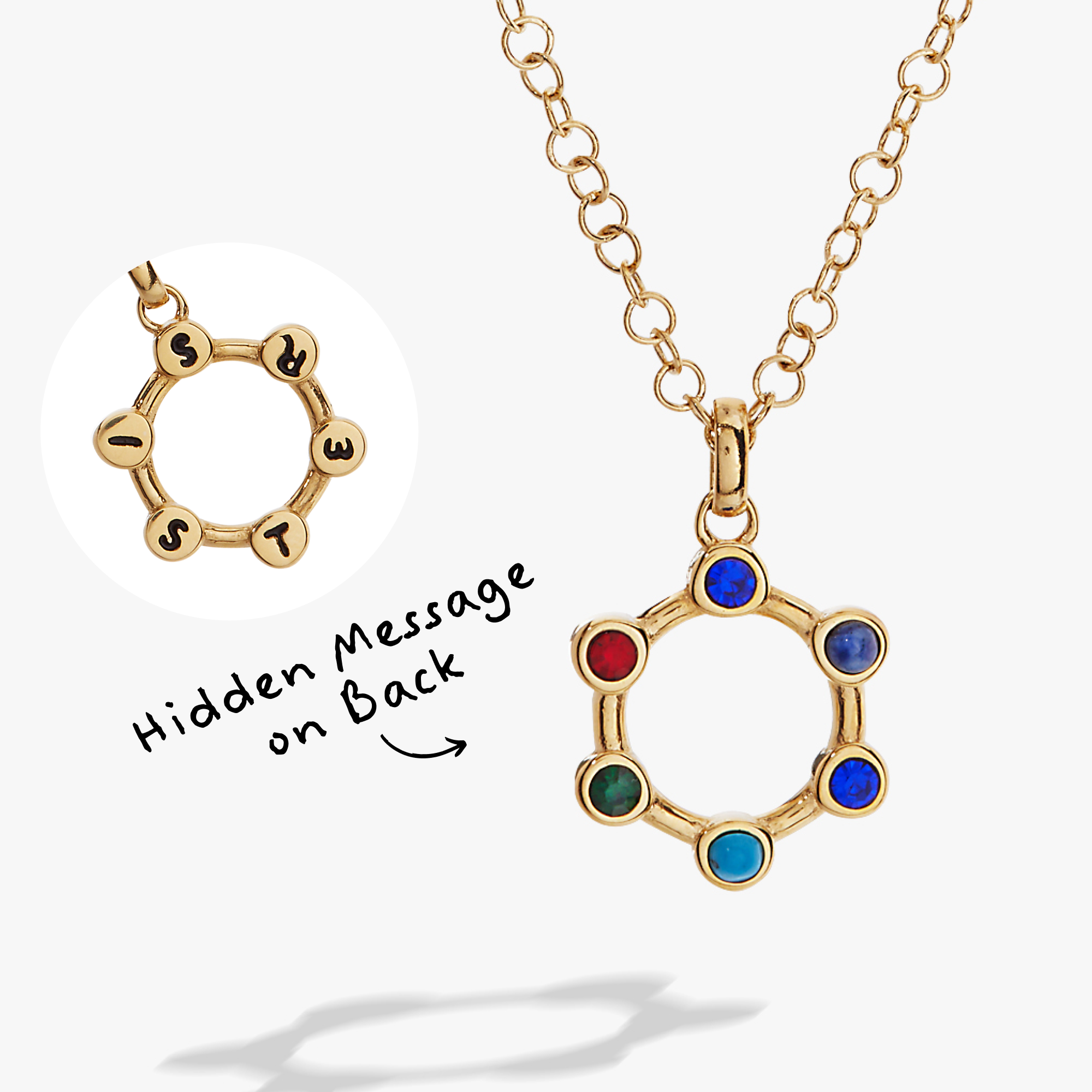 Sister Hidden Message Acrostic Necklace: Stainless Steel Gold