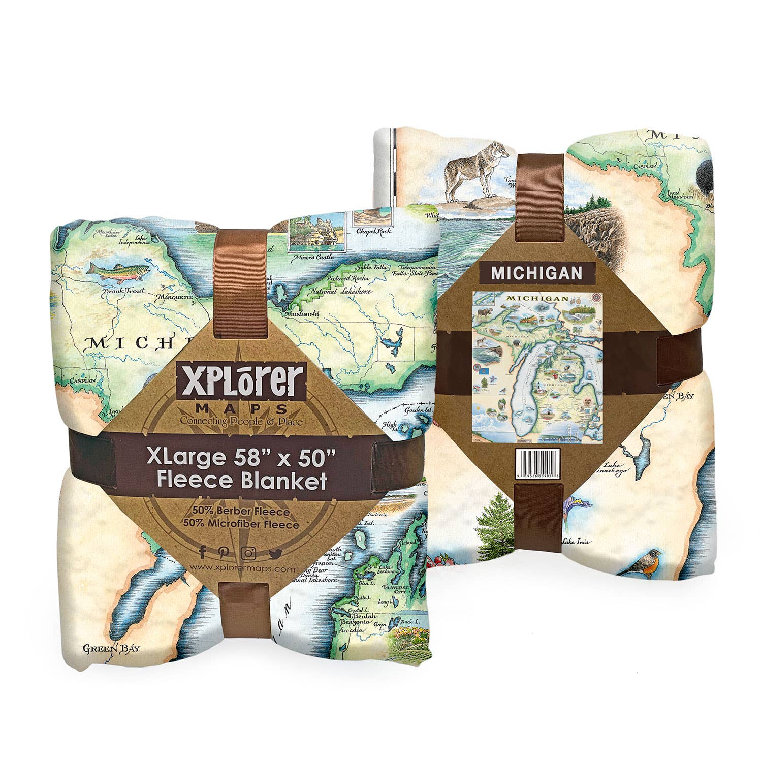 Michigan Map Blanket – Berber & Micro Fleece Throw