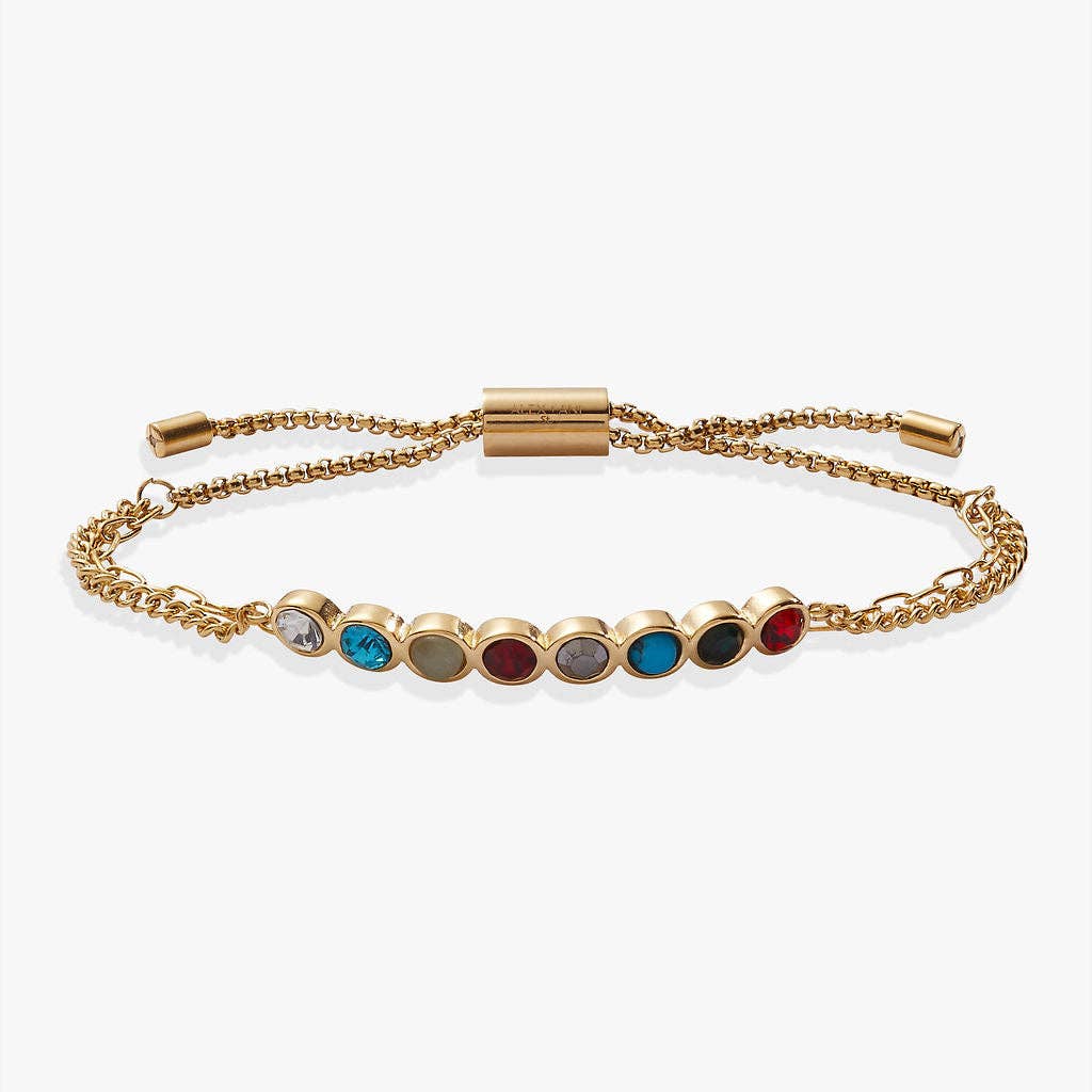 Daughter Hidden Message Acrostic Bolo Bracelet: Stainless Steel Gold
