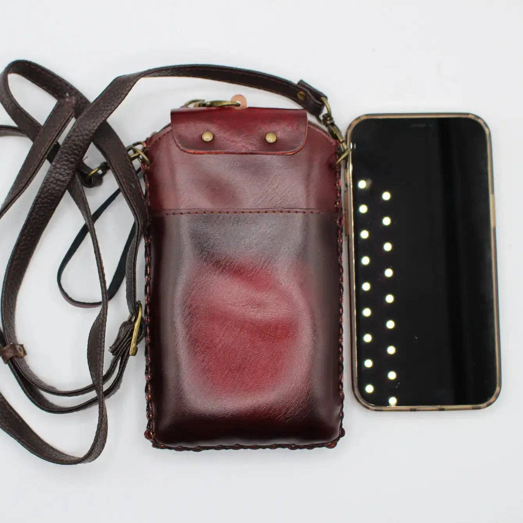 Ladybug on Leaf Handmade Leather Cell Phone Case