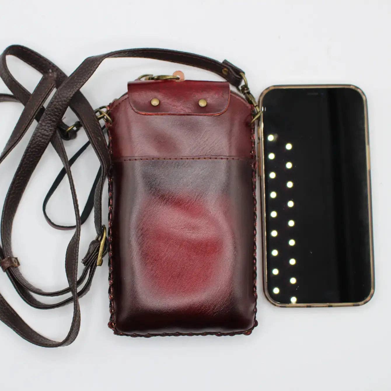 Ladybug on Leaf Handmade Leather Cell Phone Case