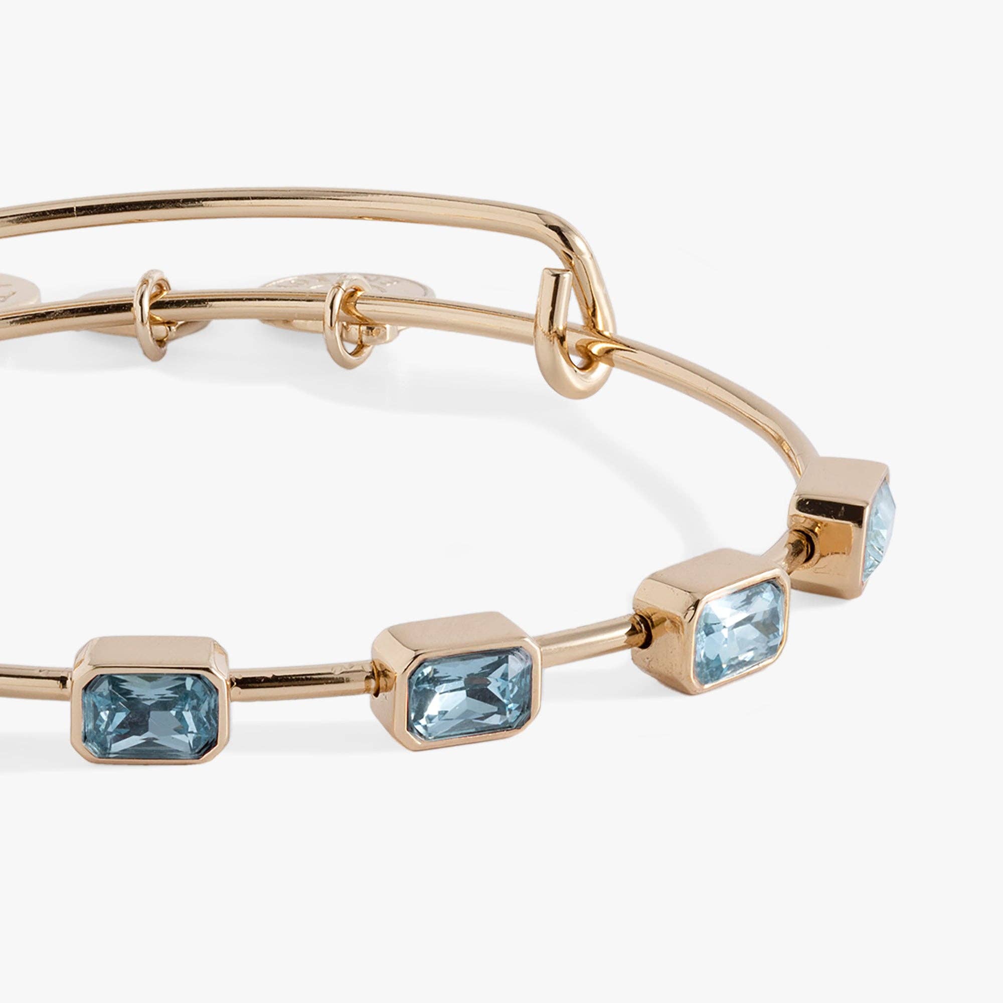 March Birthstone Emerald Cut Bangle: Silver