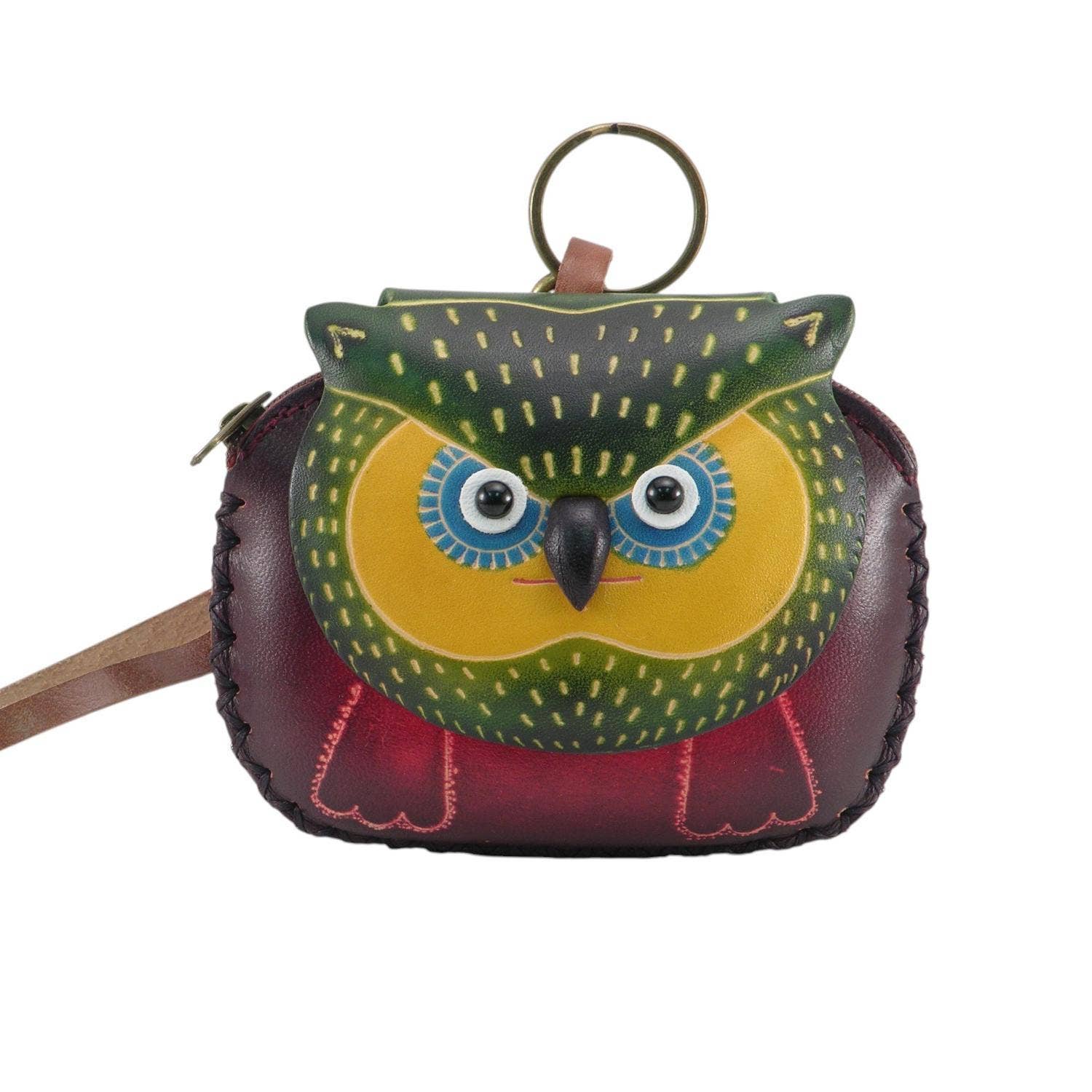 Handmade leather Owl Wristlet coin purse wallet