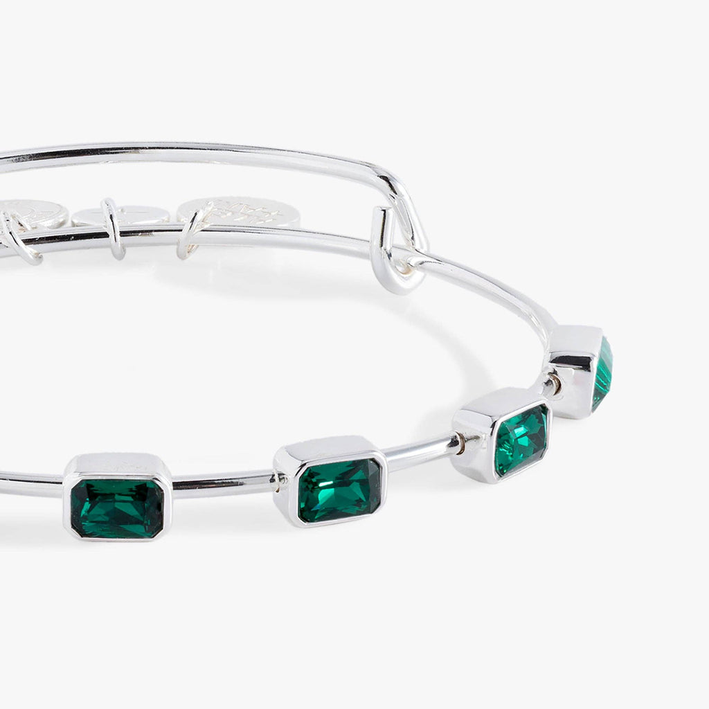 May Birthstone Emerald Cut Bangle: Silver