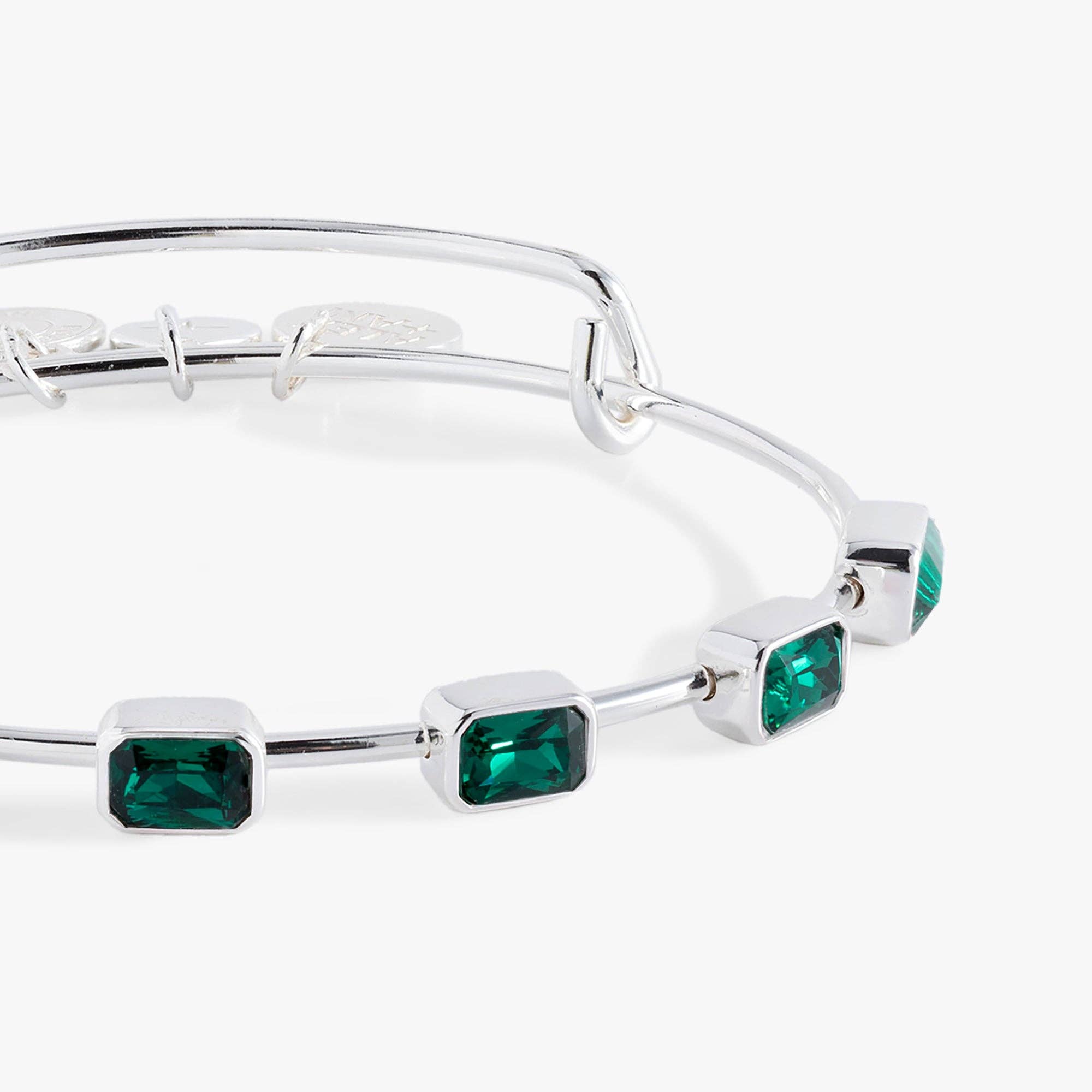 May Birthstone Emerald Cut Bangle: Silver