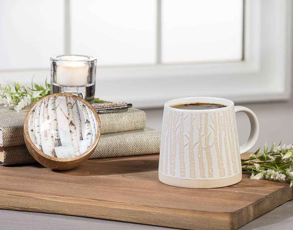 Wide Base Mug with Birch Trees
