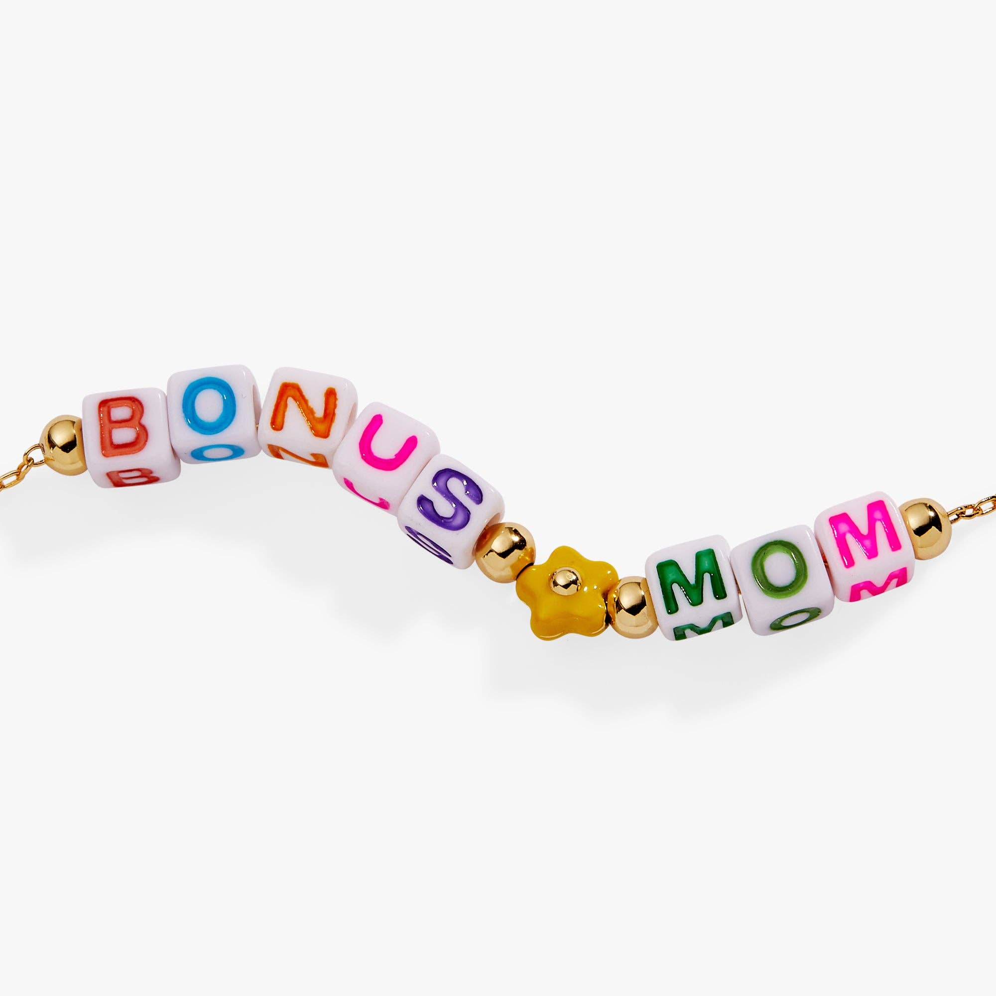 'Bonus Mom' Alphabet Bead Linear Bracelet: Gold
