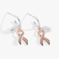 Breast Cancer Awareness Pink Ribbon Huggie Hoop Earrings: Two Tone