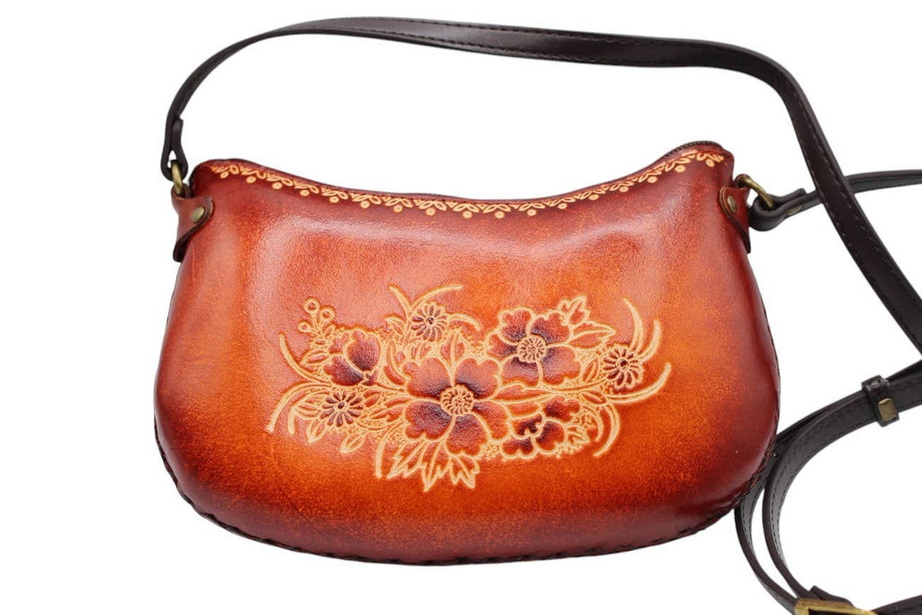 Leather wolf purse crossbody curvy shape  phone bag
