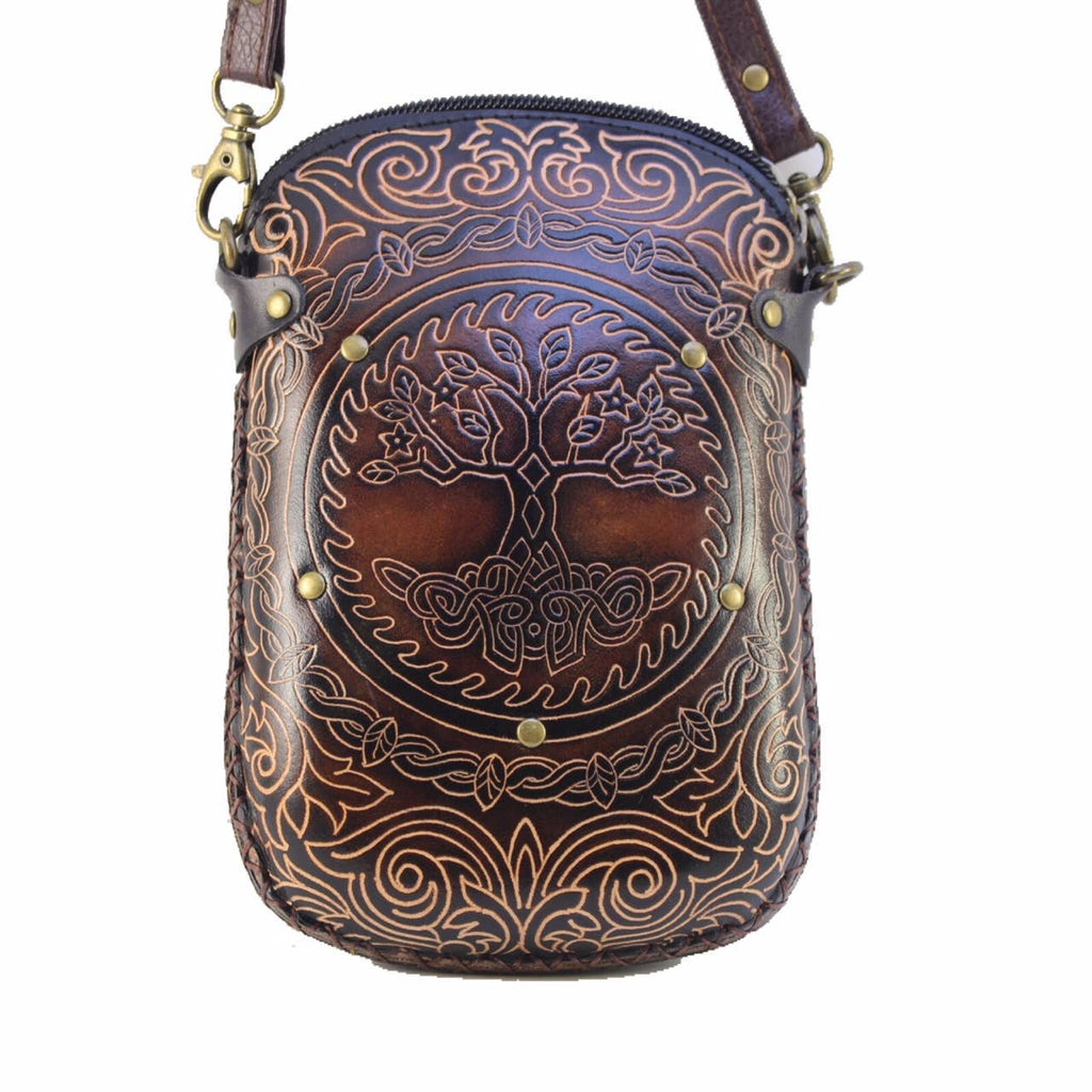 Leather Tree of Life Rectangle Pouch purse handbag: Green