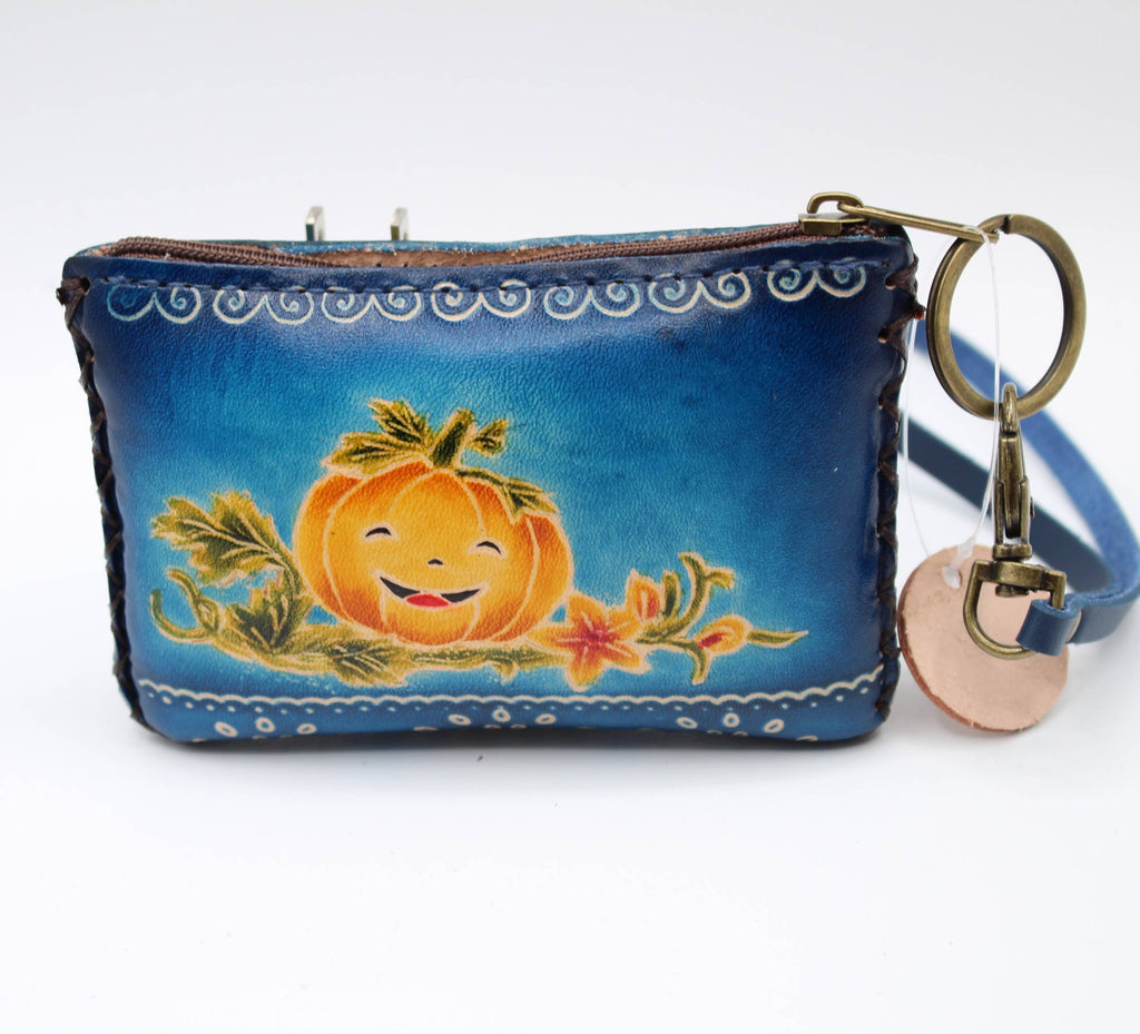 Leather Rectangle pumpkin coin purse credit card holder