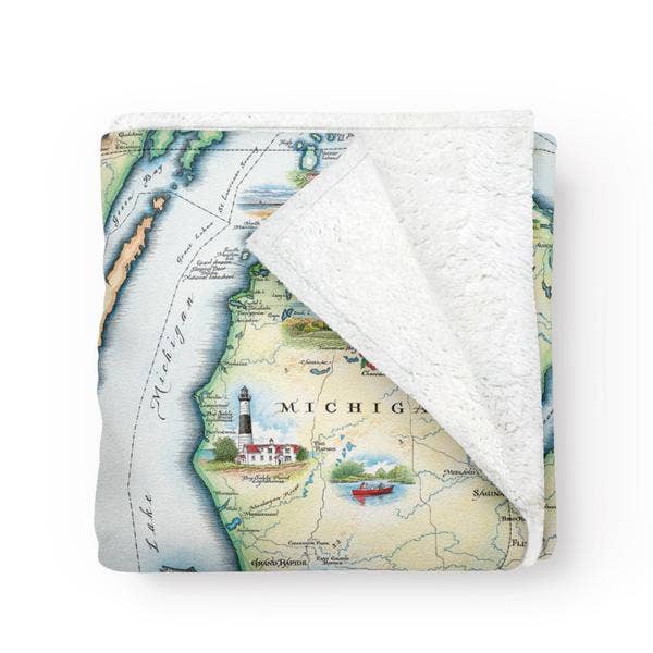 Michigan Map Blanket – Berber & Micro Fleece Throw
