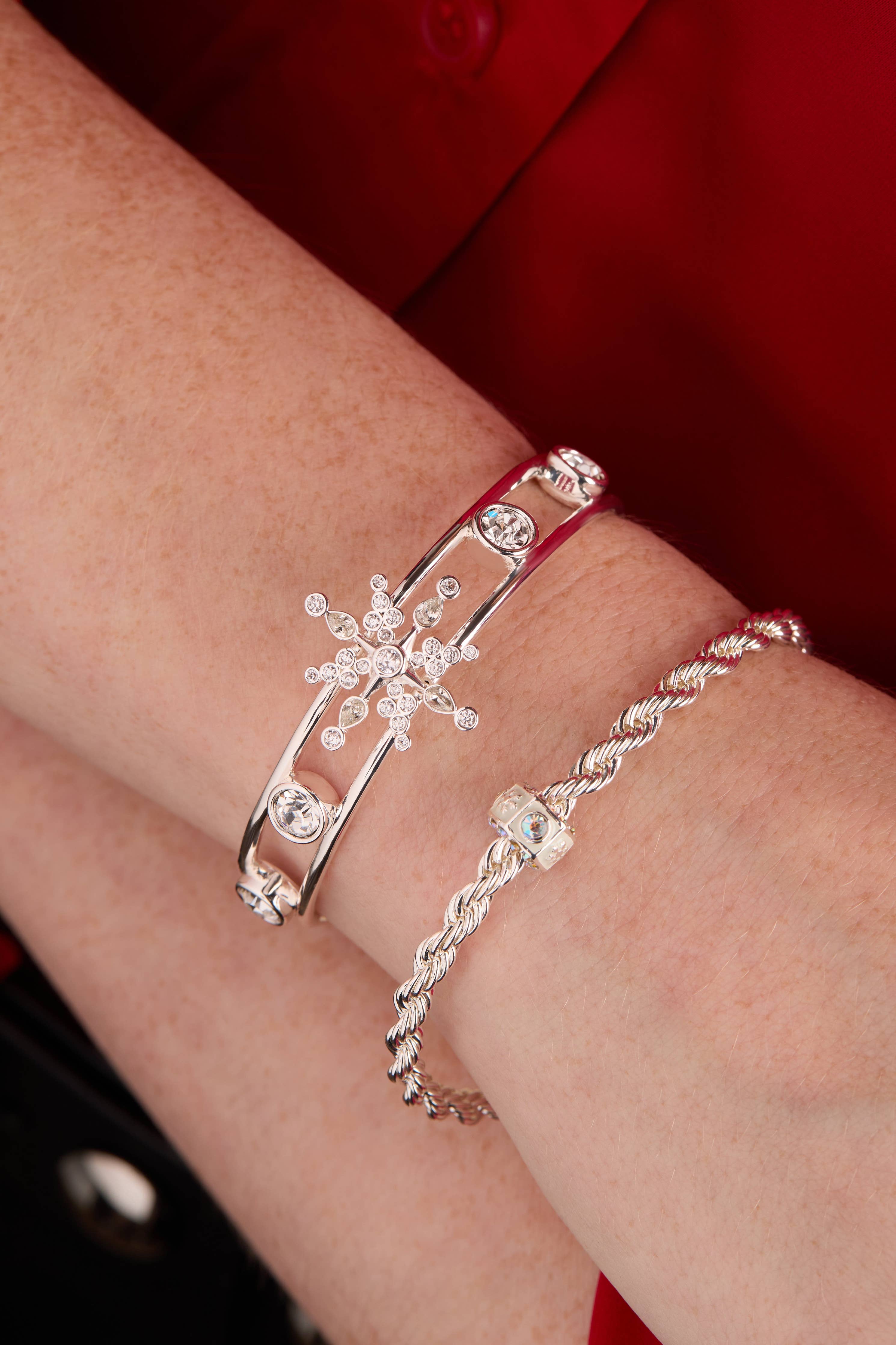 Crystal Snowflake Cuff Bracelet: Silver