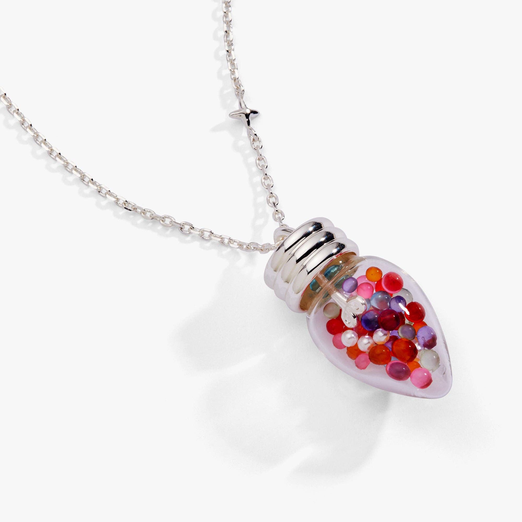 Christmas Light Bulb Shaker Necklace: Silver