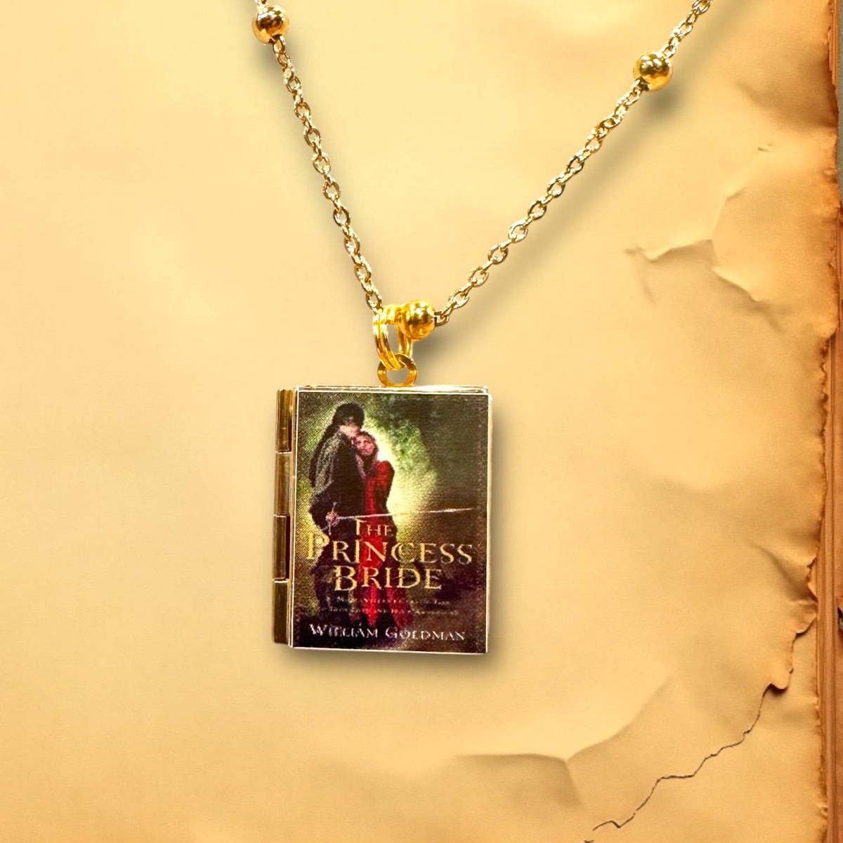 Princess Bride Book Locket Necklace Literary Gift: Gold Plated Stainless Steel