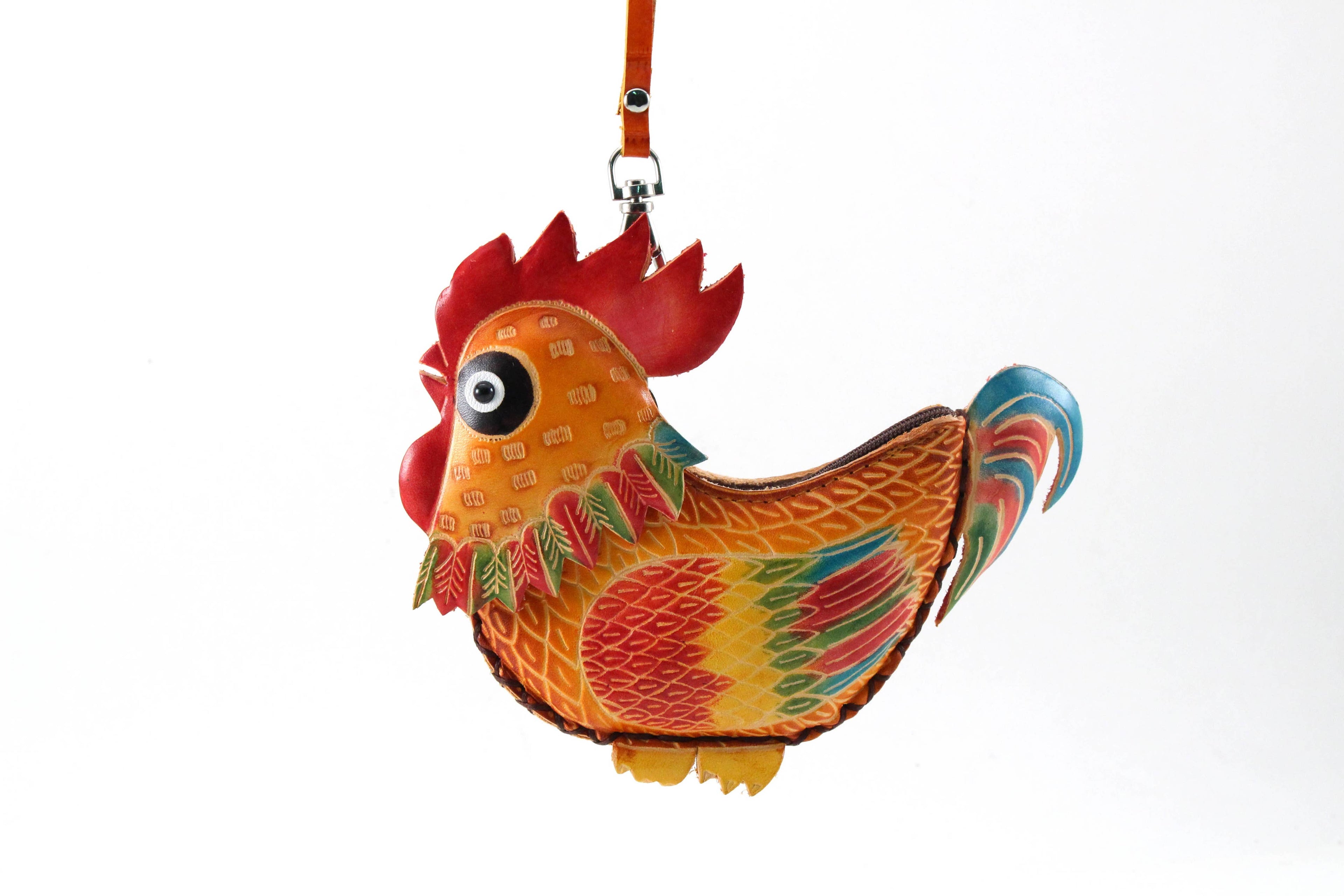 Genuine leather Rooster coin purse key chain wallet