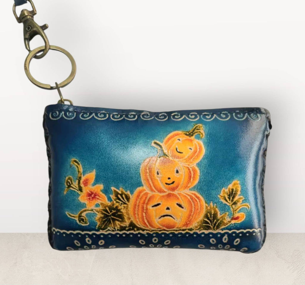 Leather Rectangle pumpkin coin purse credit card holder