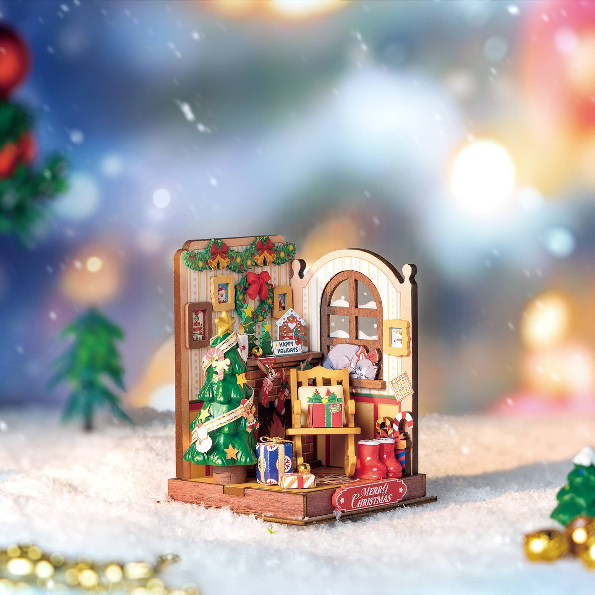 DIY Miniature House Kit: Christmas Fireplace