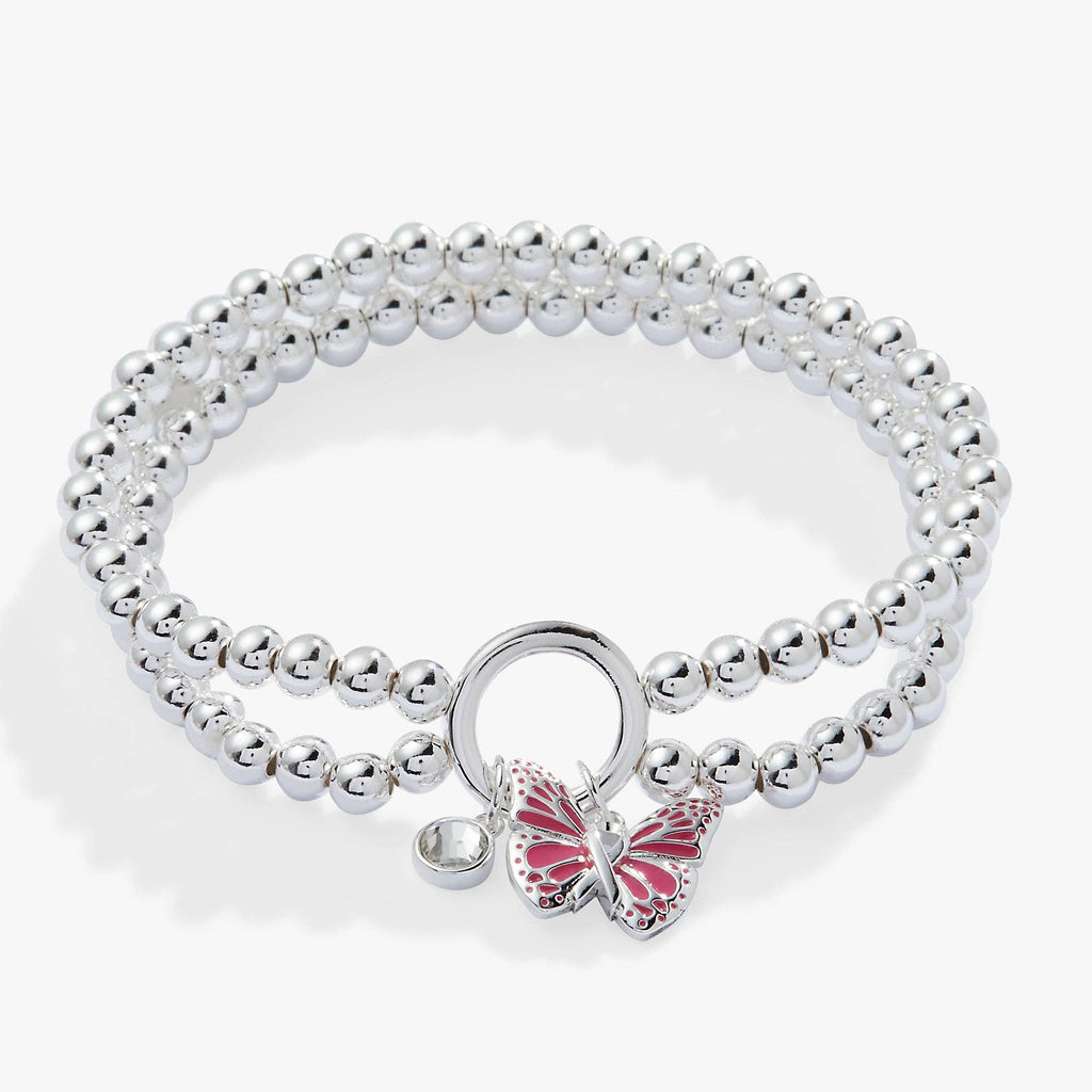 Breast Cancer Awareness Butterfly Stretch Bracelet: Silver