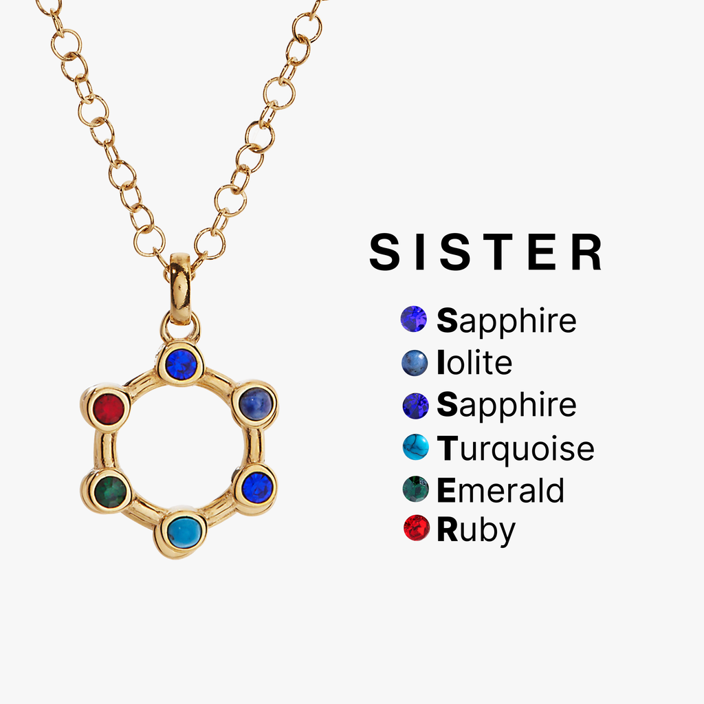 Sister Hidden Message Acrostic Necklace: Stainless Steel Gold