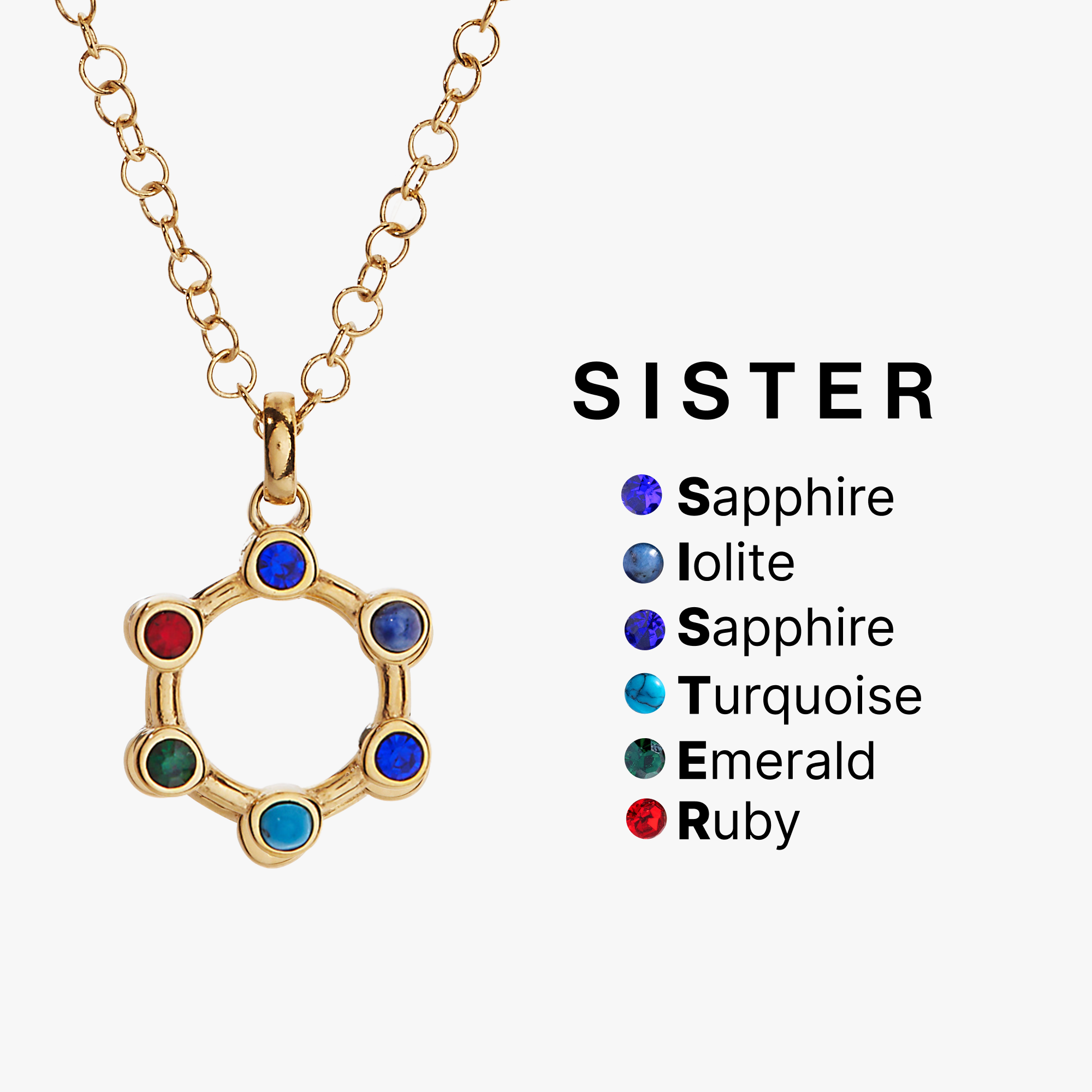 Sister Hidden Message Acrostic Necklace: Stainless Steel Gold