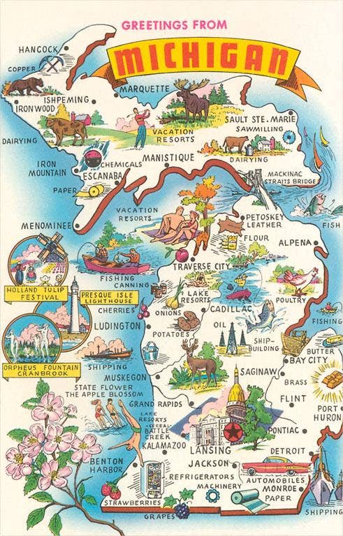 Sticker MI-637 Greetings from Michigan, Map