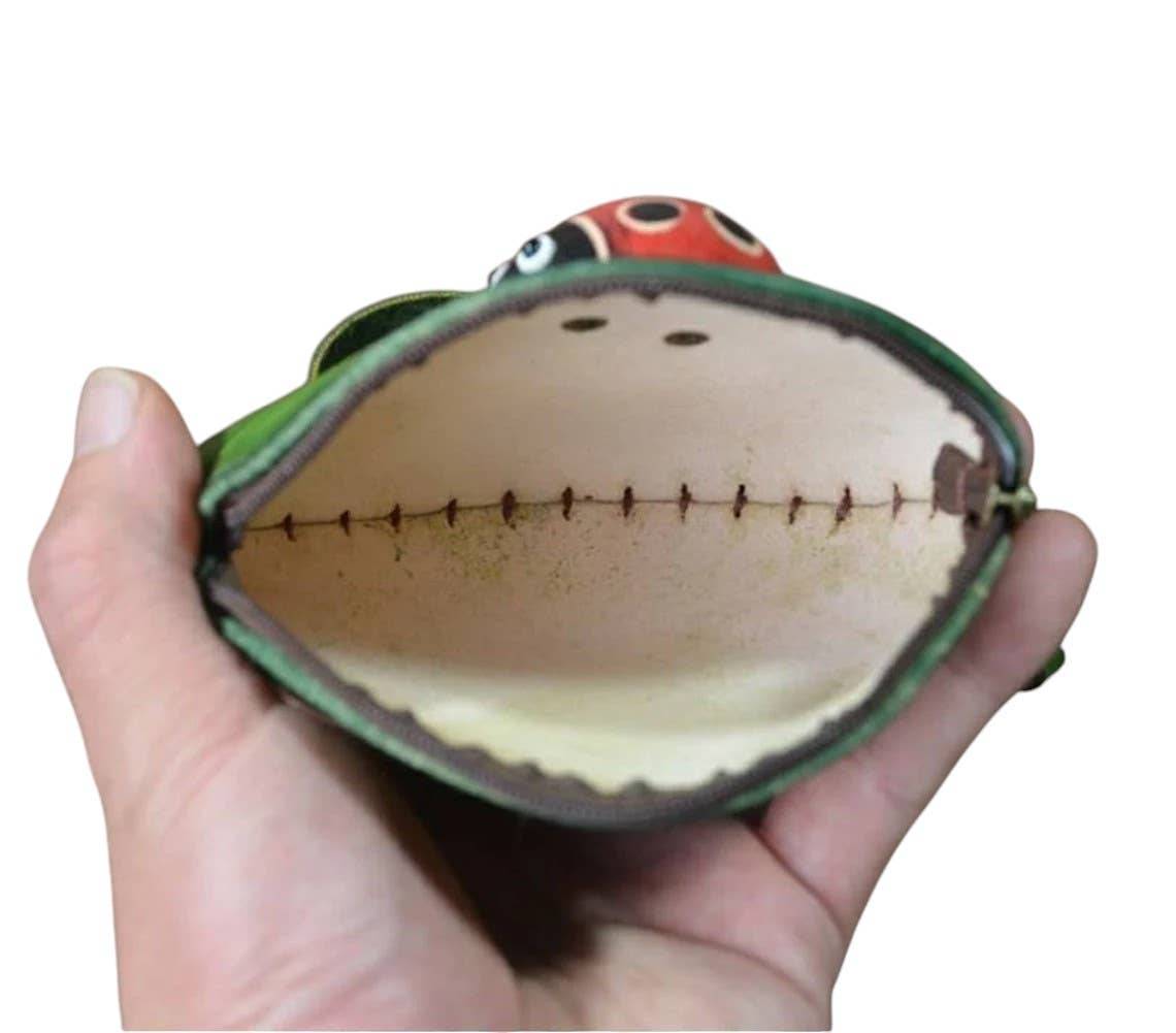 Ladybug With Leaf leather coin purse wristlet