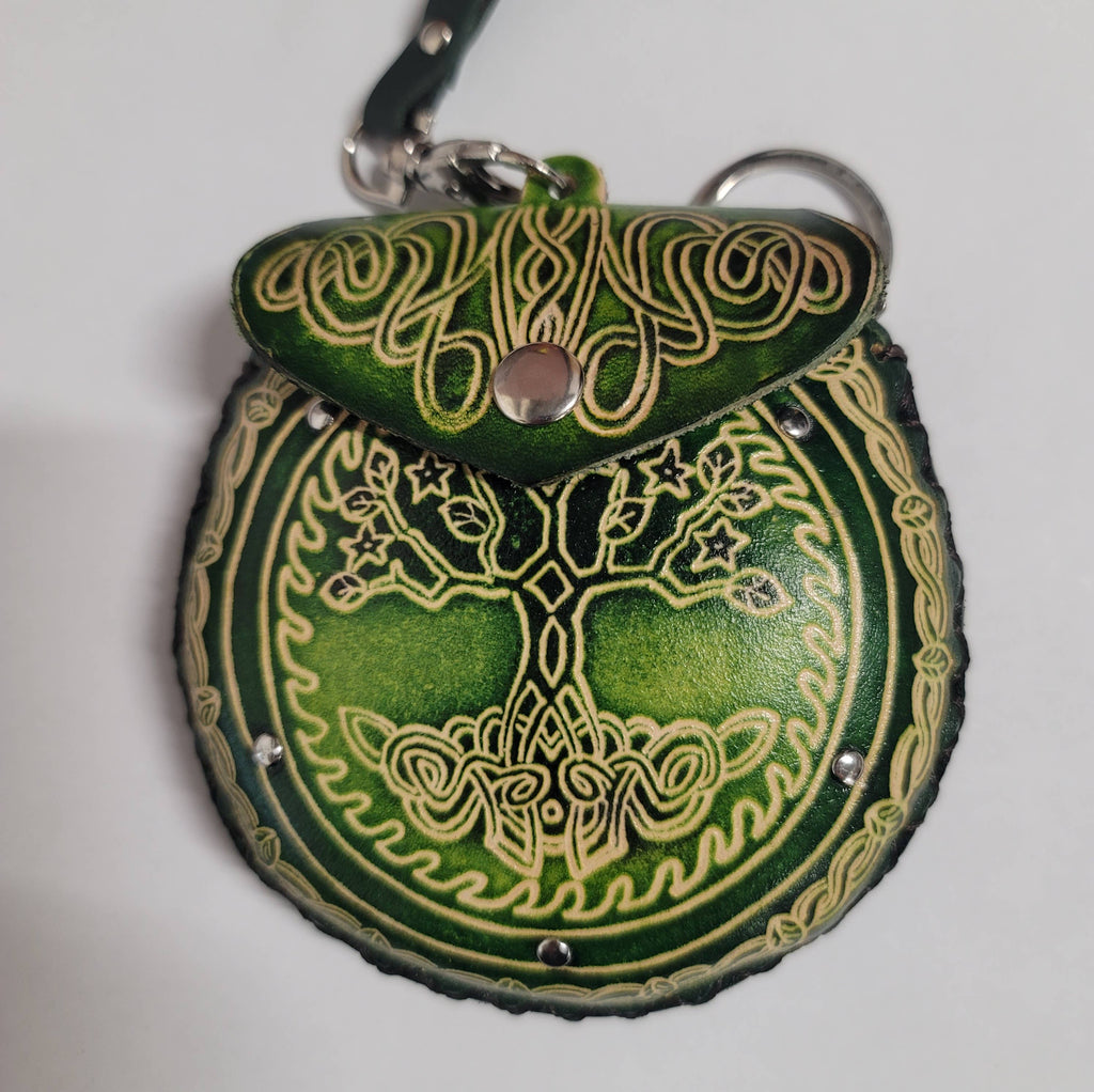 Tree of Life Wristlet leather coin purse: Blue
