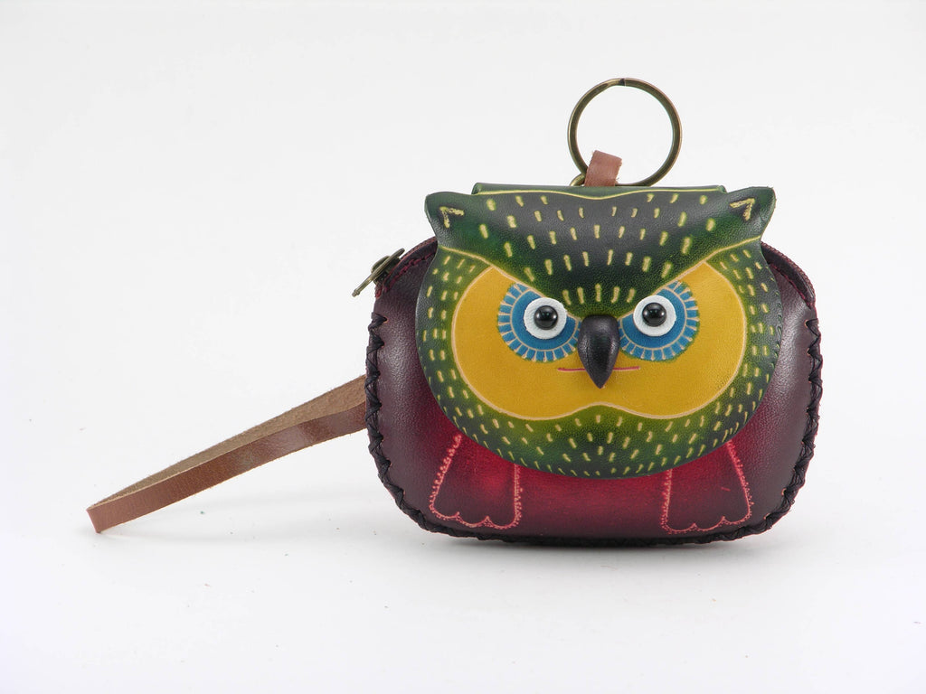 Handmade leather Owl Wristlet coin purse wallet