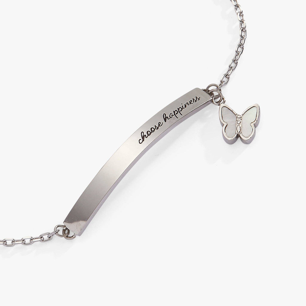 “Choose Happiness” Inline Bracelet: Stainless Steel Silver