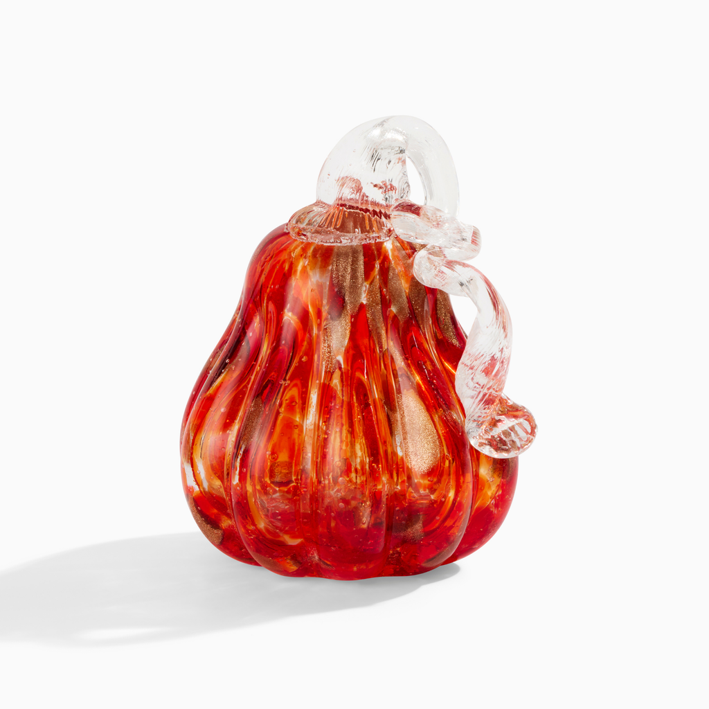 Dark Orange & Gold Glass Gourd - 4"