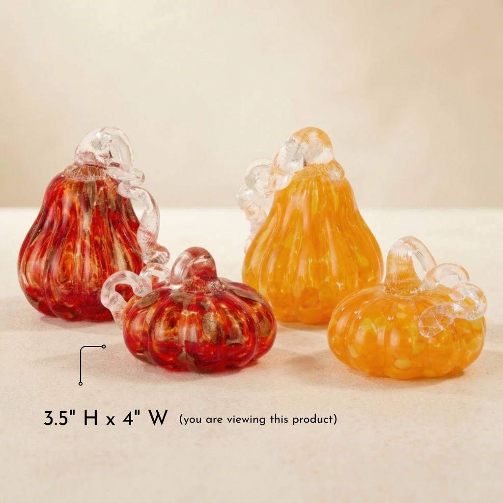 Dark Orange & Gold Glass Pumpkin - 4"
