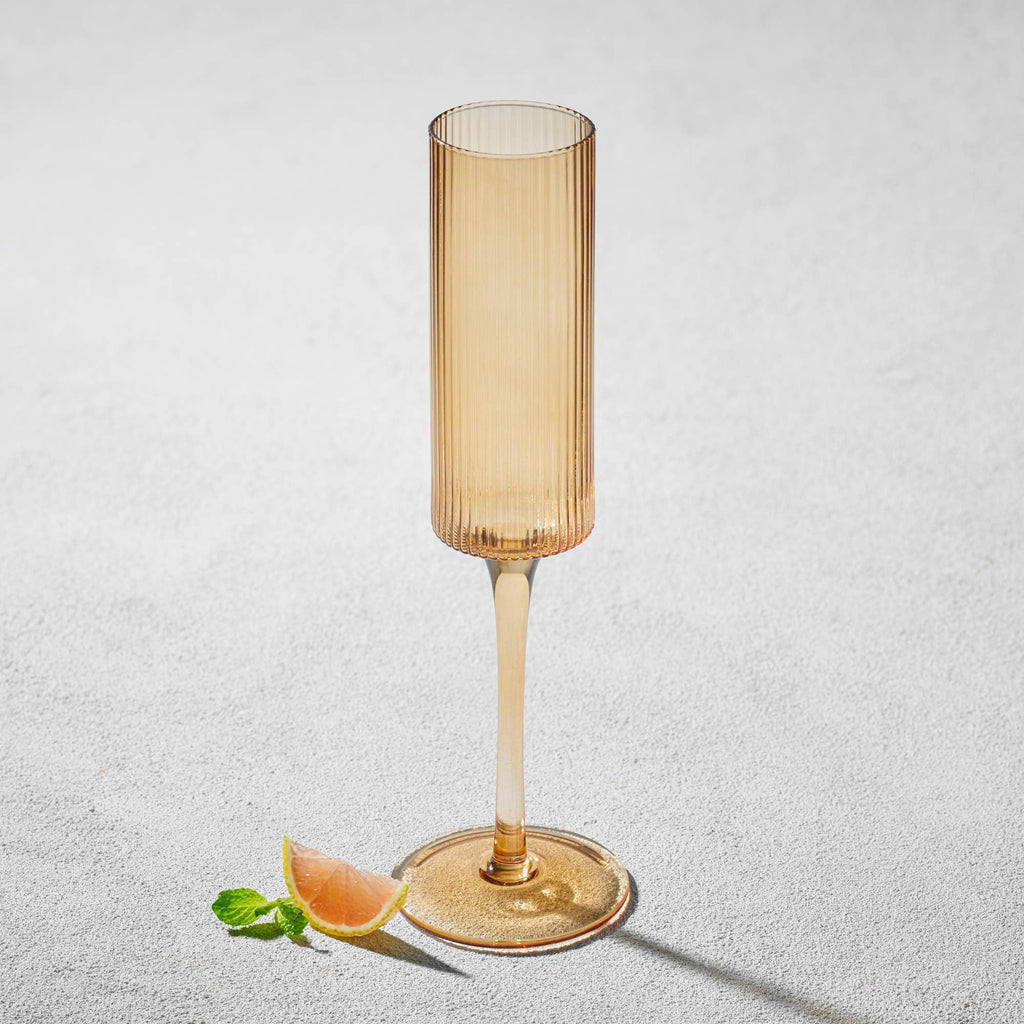 Vikko - Decor, Malibu, Ribbed Champagne Glass, Amber, 7 Oz