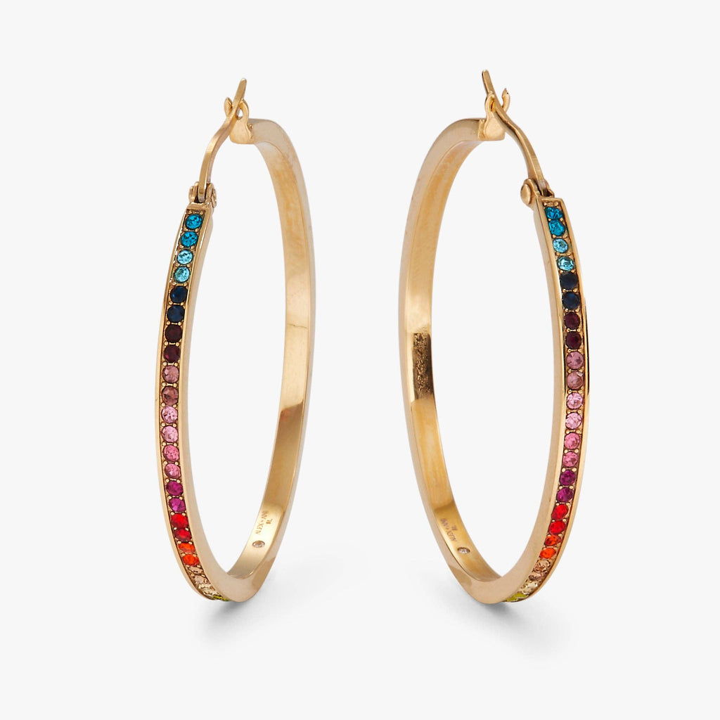 Rainbow Ombre Pave Hoop: Stainless Steel Gold