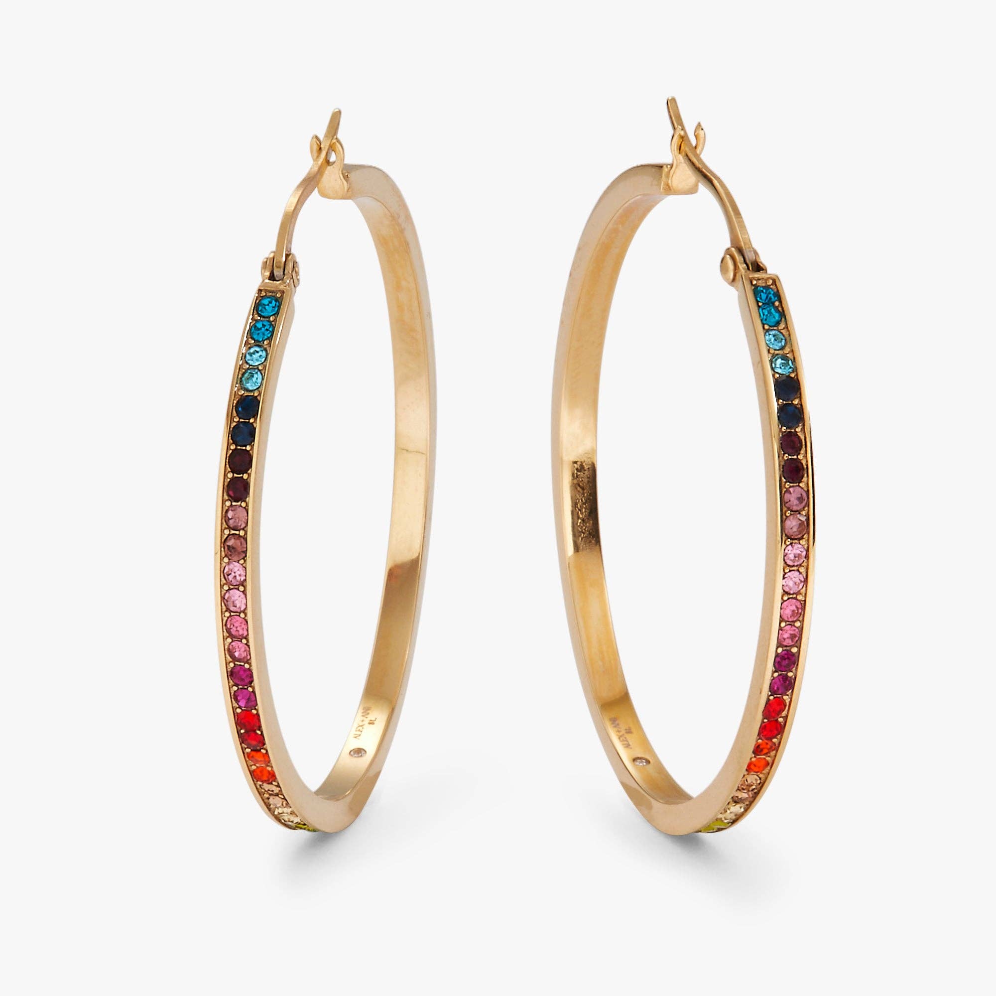 Rainbow Ombre Pave Hoop: Stainless Steel Gold