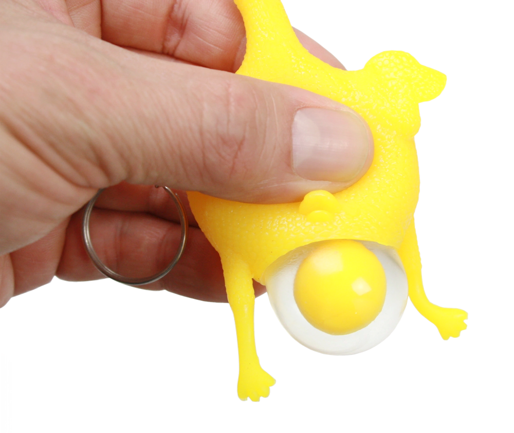 Keychain - Rubber Chicken Laying Egg Squishy Humor Gag Gift